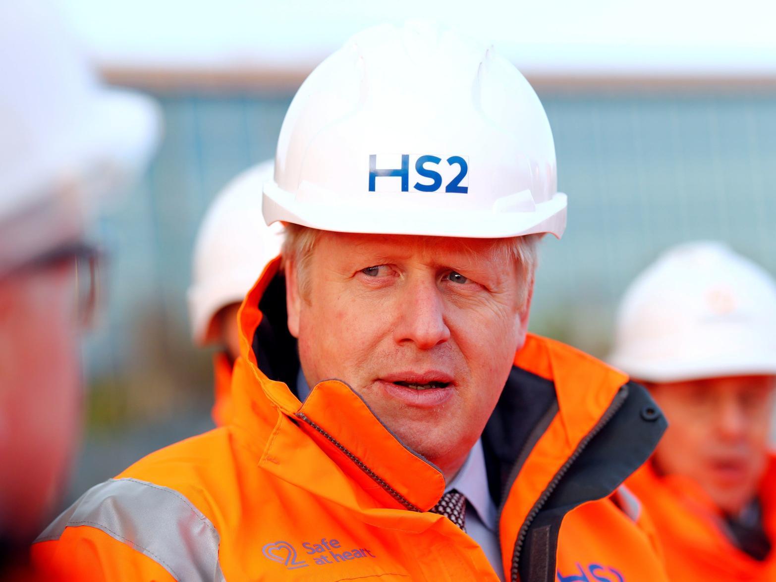 Prime Minister Boris Johnson during a visit to Curzon Street railway station in Birmingham where the HS2 rail project is under construction. PA Photo.