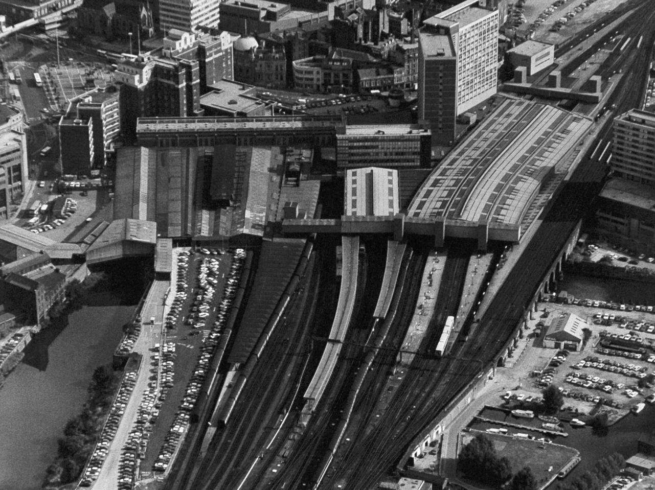 An aerial view of Leeds City Station.