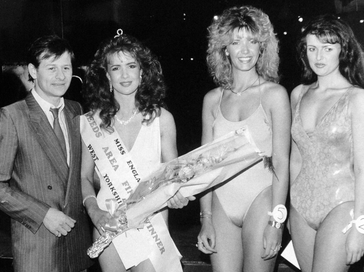 Snooker star Alex 'Hurricane' Higgins was in the city to announce the winner of the Miss Leeds competition. Pictured, from left, are, winner Yvette Livesey, Wendy Sharman, and Rachel Wyatt.