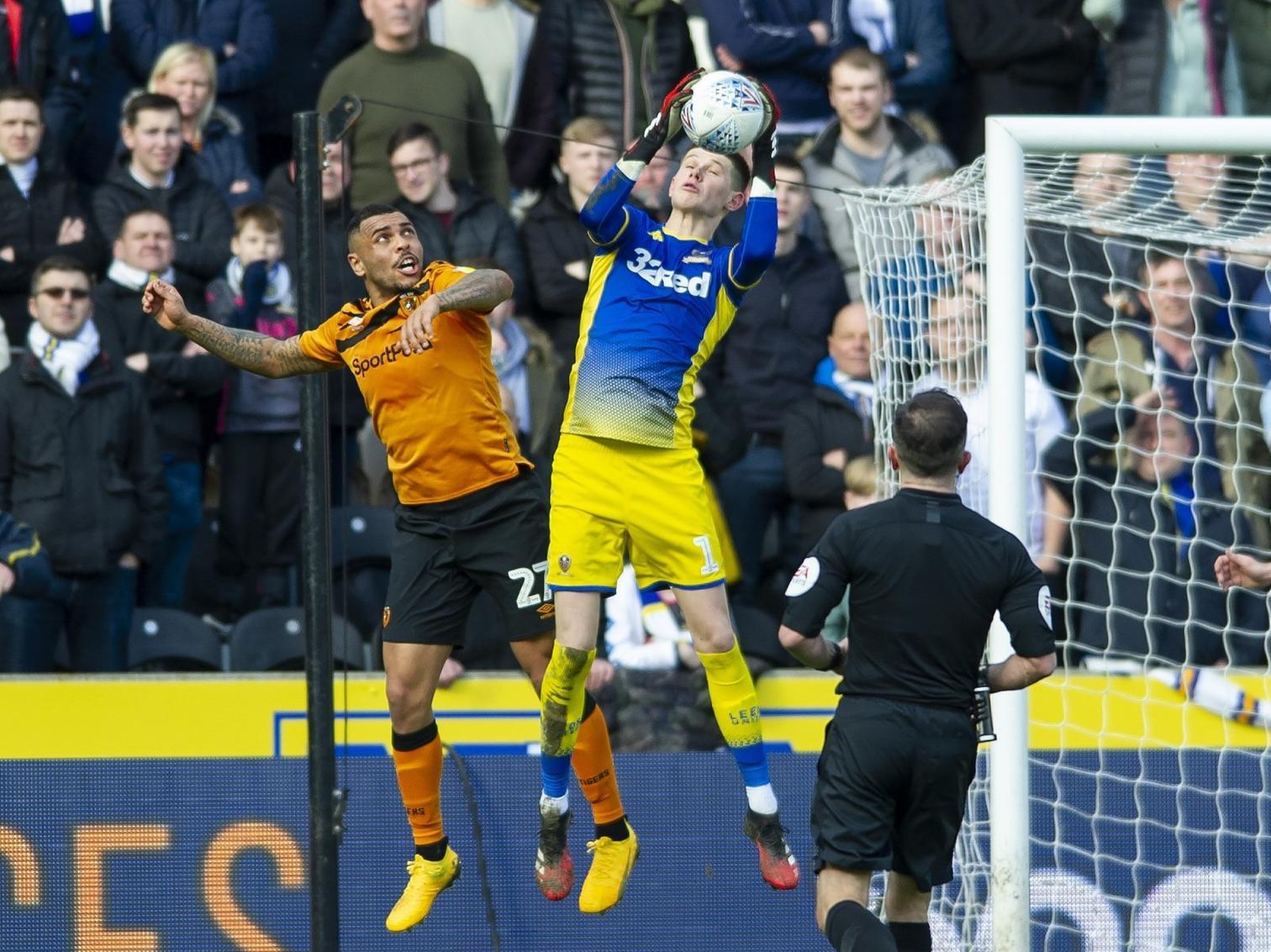 Illan Meslier makes a save at Hull City.