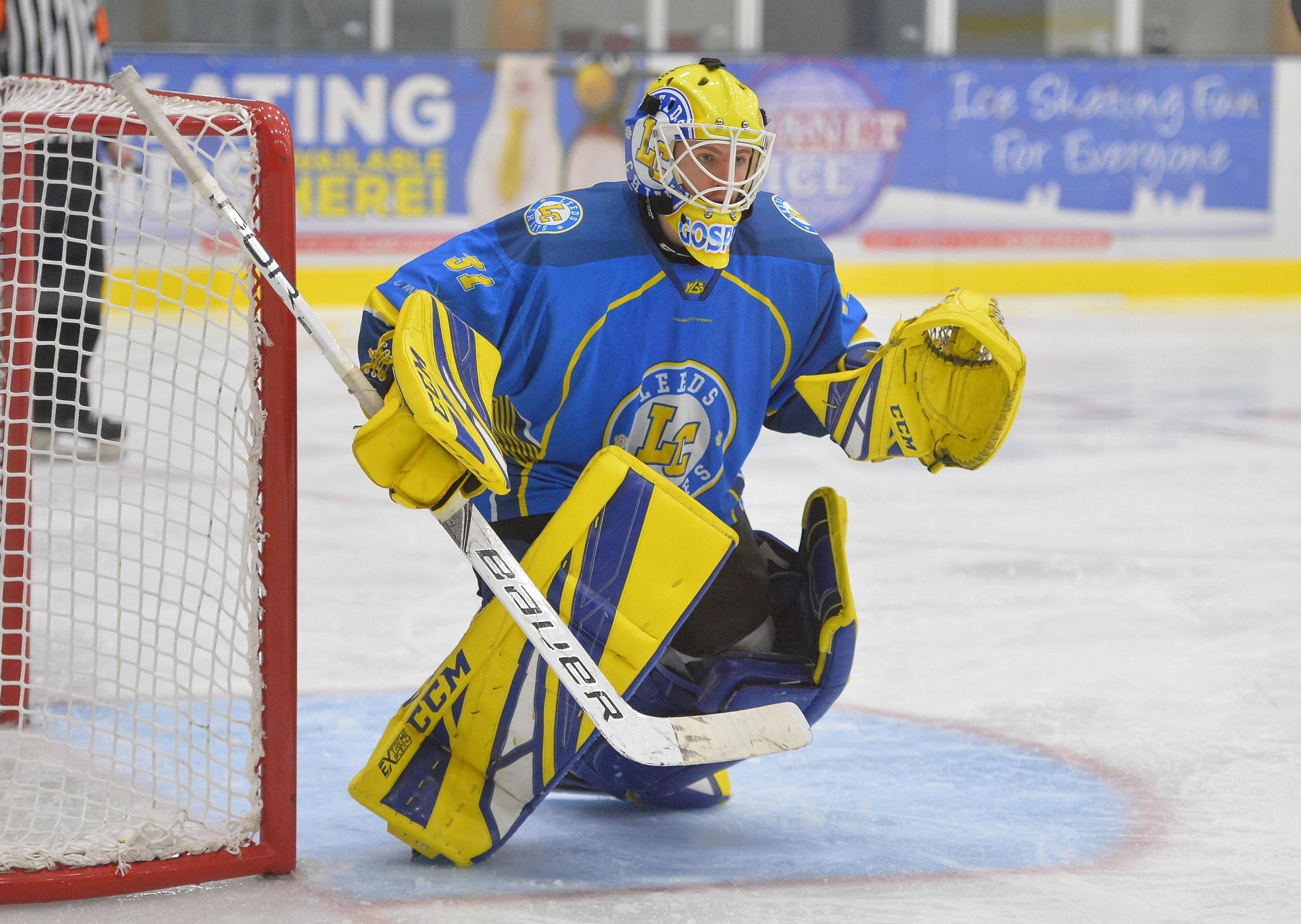 Leeds Chiefs' netminder Sam Gospel was hit by injury on a crucial weekend. Picture: Dean Woolley.