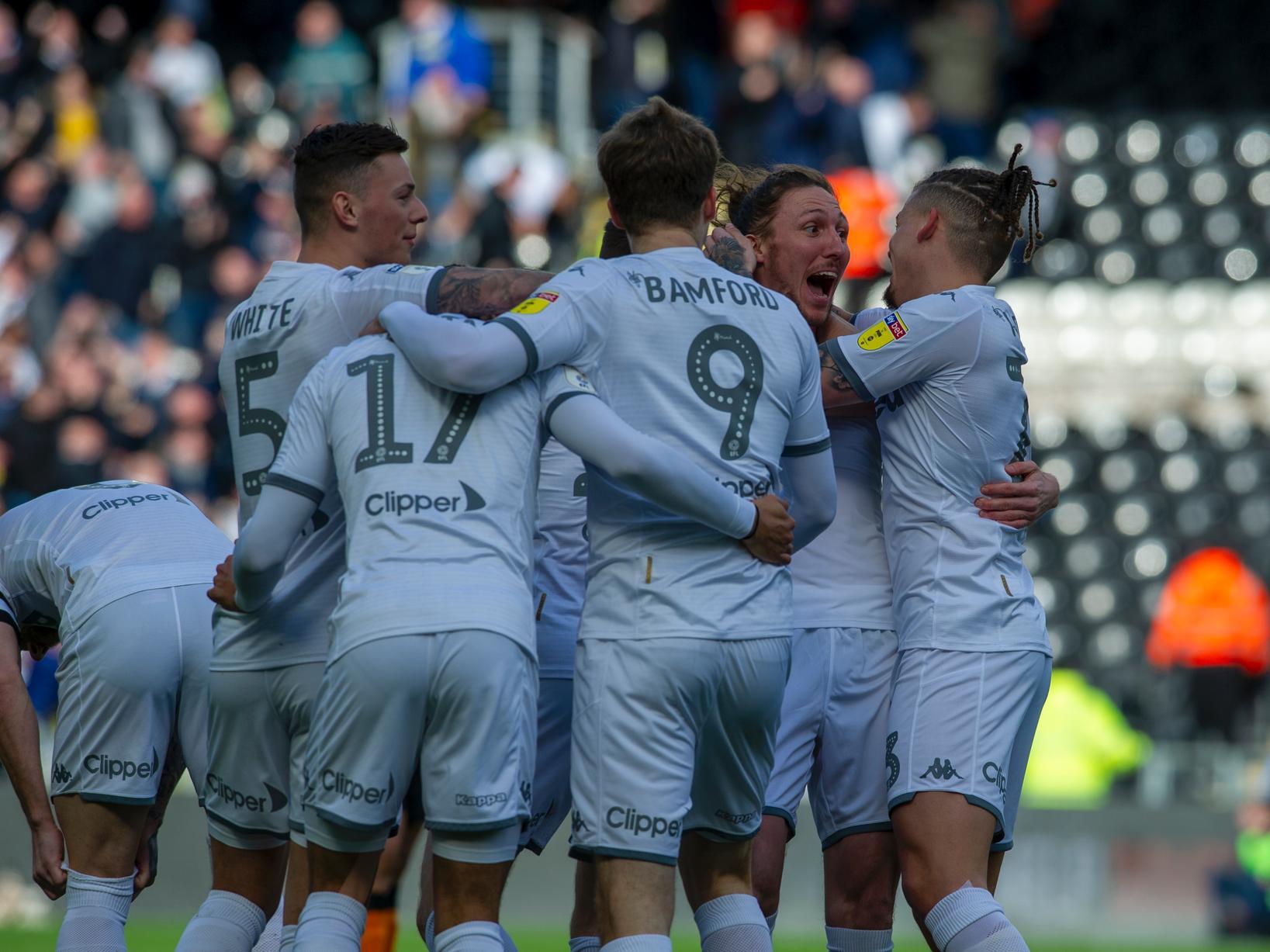 Leeds United celebrated a 4-0 win at Hull City with goals from Luke Ayling, Pablo Hernandez and Tyler Roberts (2) (Pic: Tony Johnson)