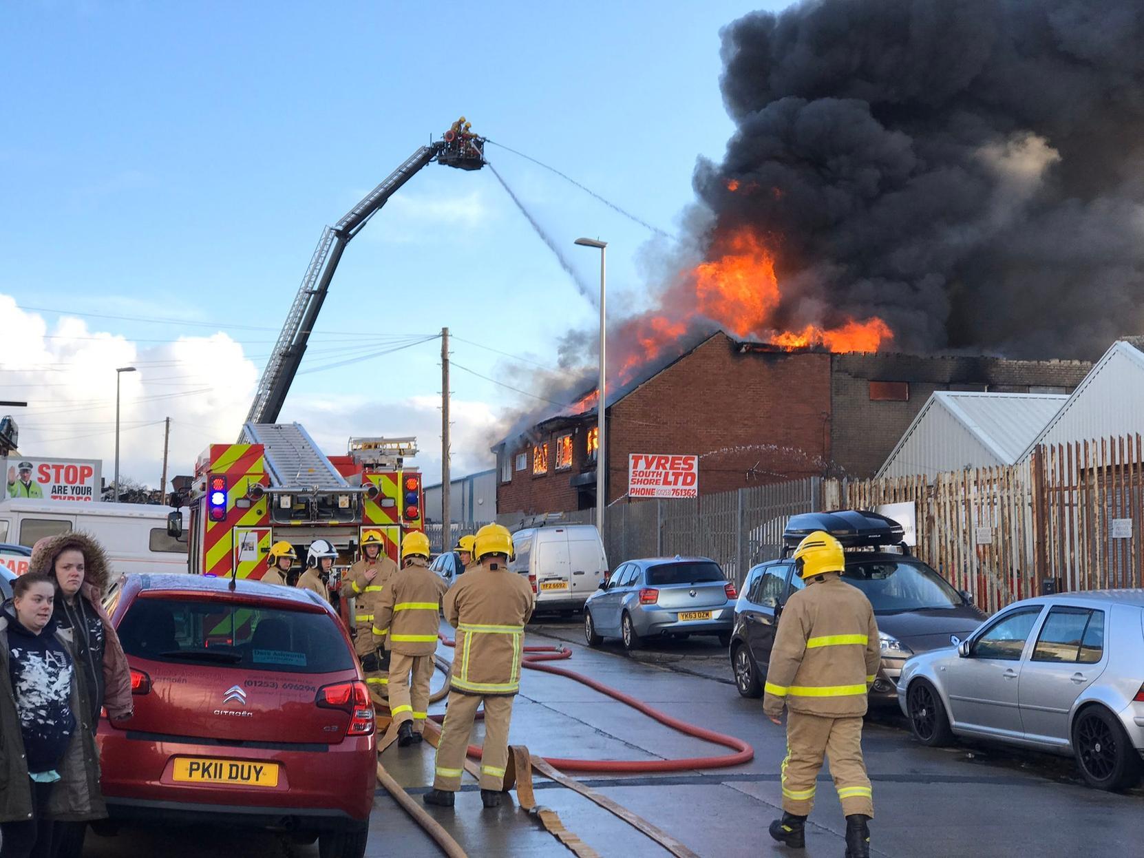 Around 40-50 firefighters, including aerial ladder platforms from Hyndburn and Blackpool, are involved in firefighters efforts. Pic: Stephen Cheatley