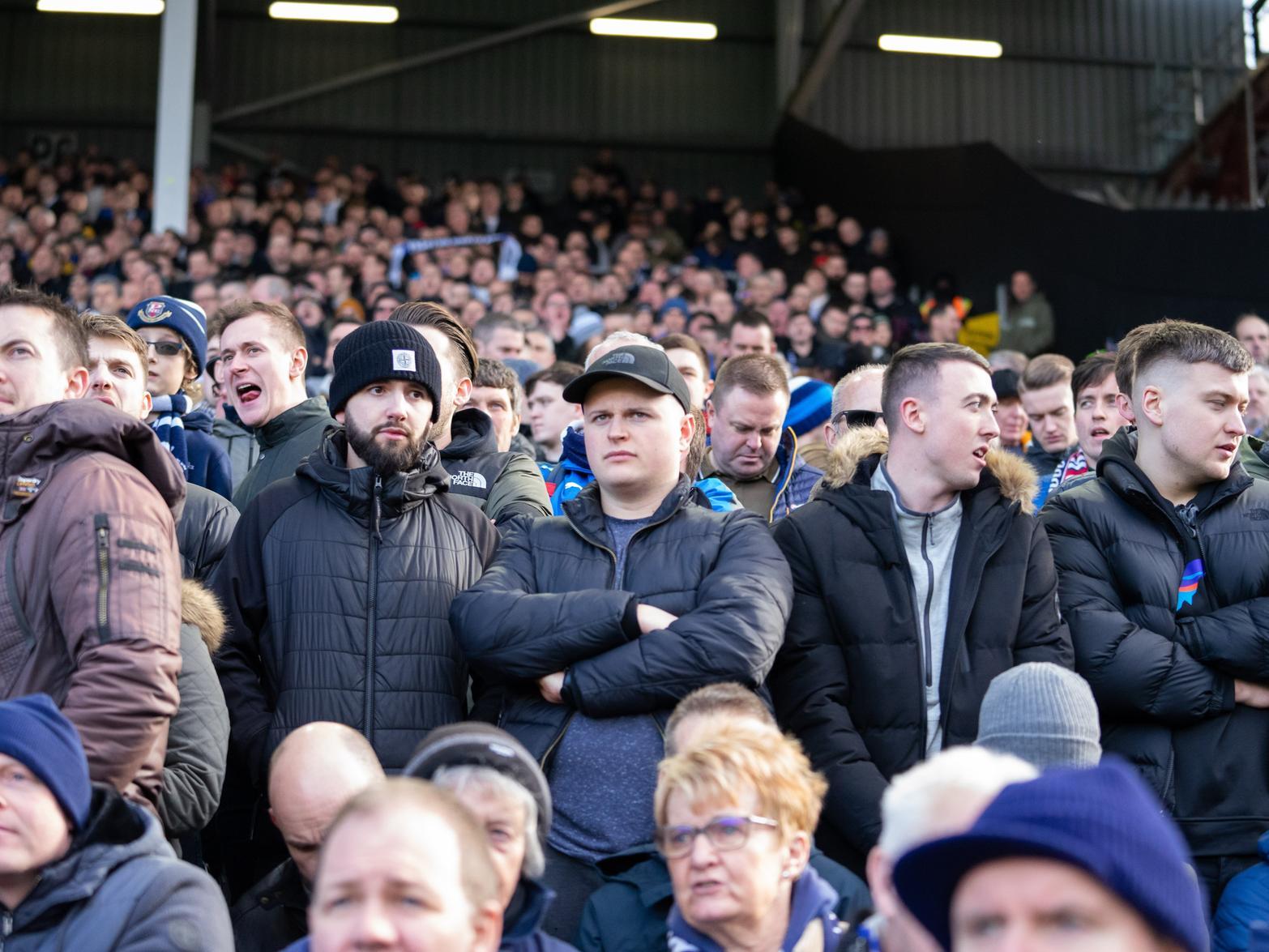 Some stern faced Preston fans watch on, as Fulham host PNE.