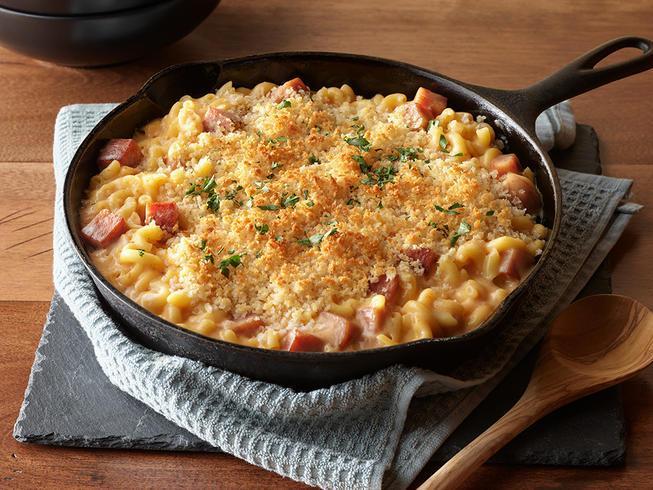Its time you upgraded to the latest version of Mac and Cheese. Hearty chunks of fried SPAM Classic are tossed with creamy, cheesy macaroni and topped with toasted breadcrumbs. This easy one skillet meal is Mac 2.0.