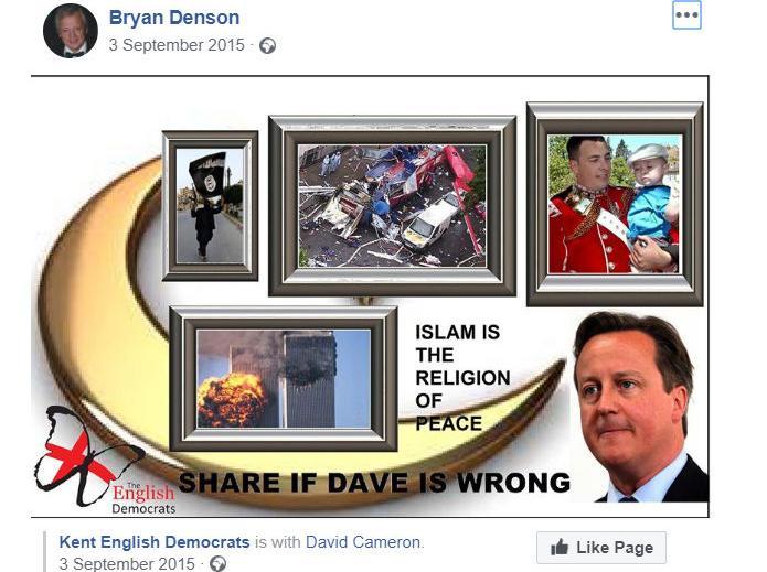 Mr Denson shared the post in 2015, according to Hope Not Hate.