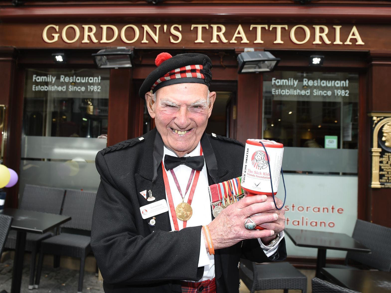 Tom pictured on his 95th birthday outside Gordon's Trattoria where they put on a special birthday lunch for him
