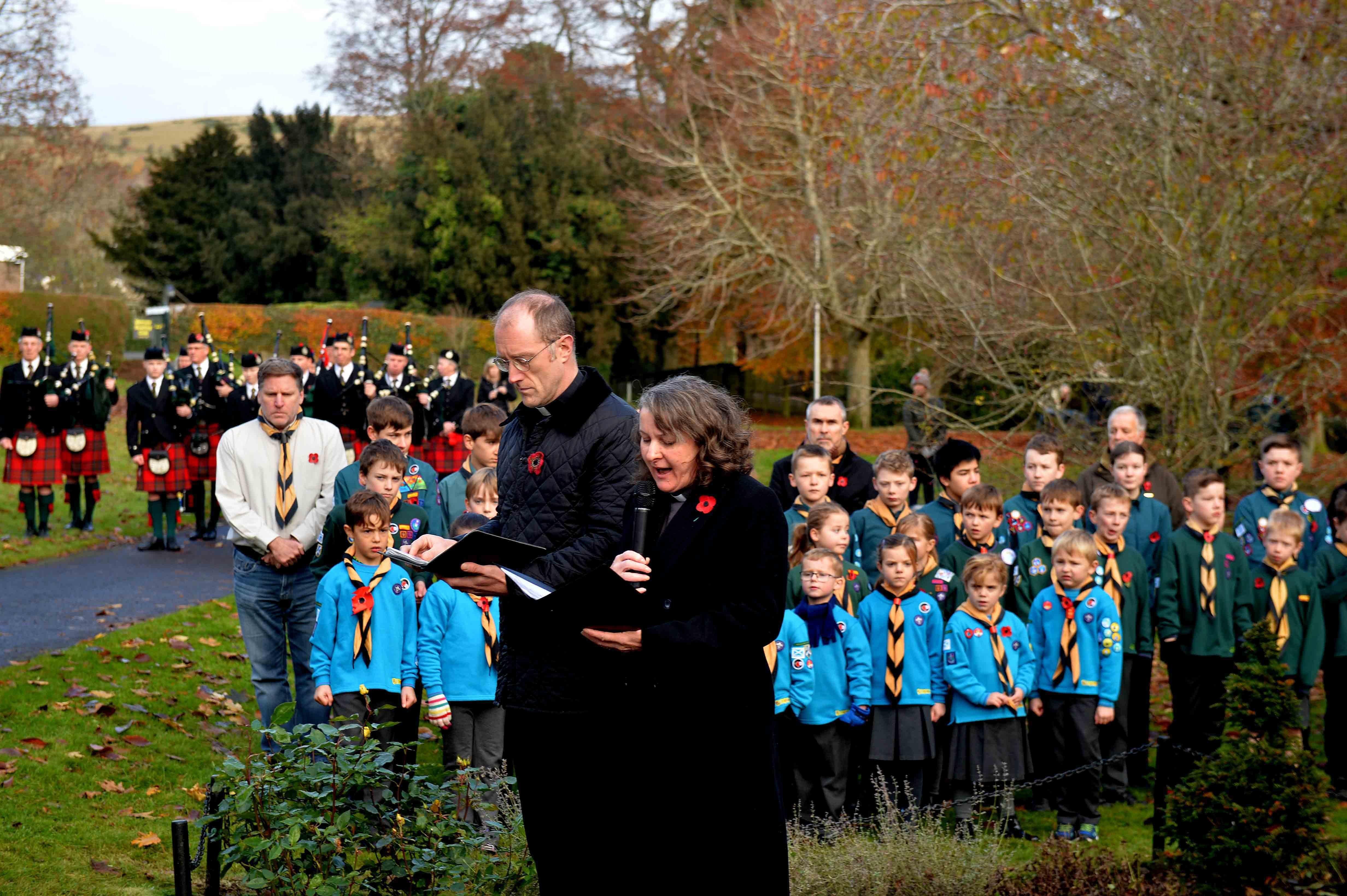 Rev Rosemary Frew and Rev Philip Blackledge lead the act of remembrance in Melrose.