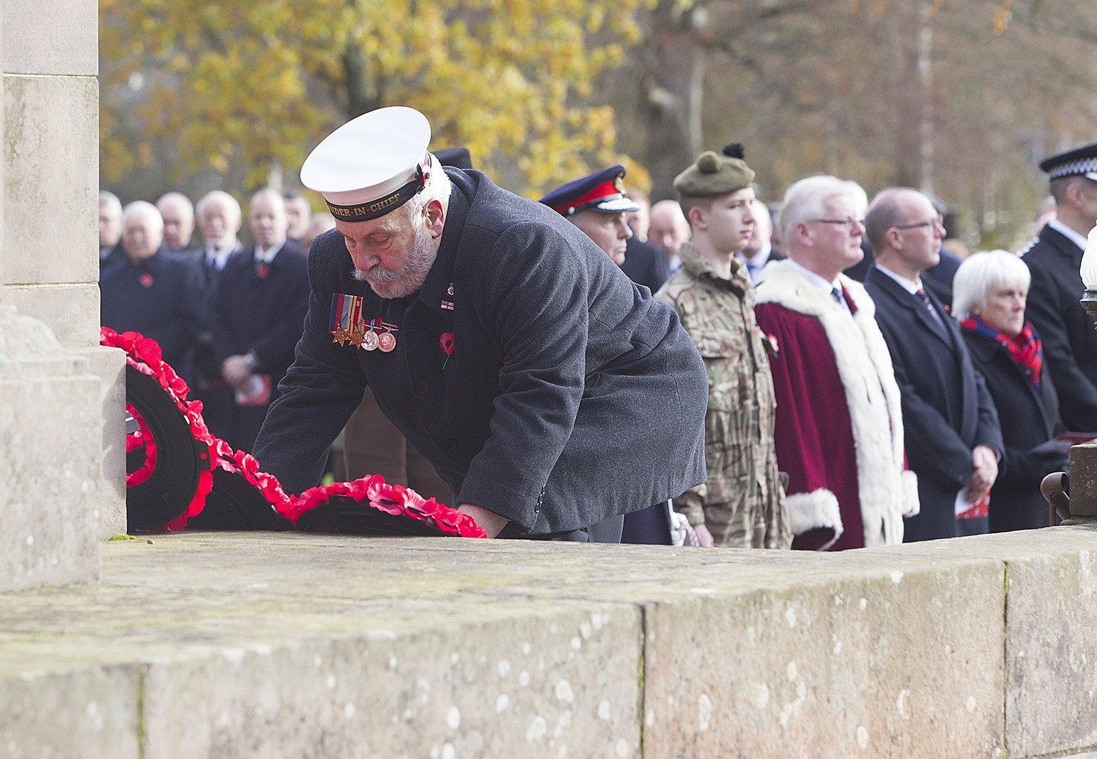 Wreaths are laid at Hawick war memorial during the act of remembrance.