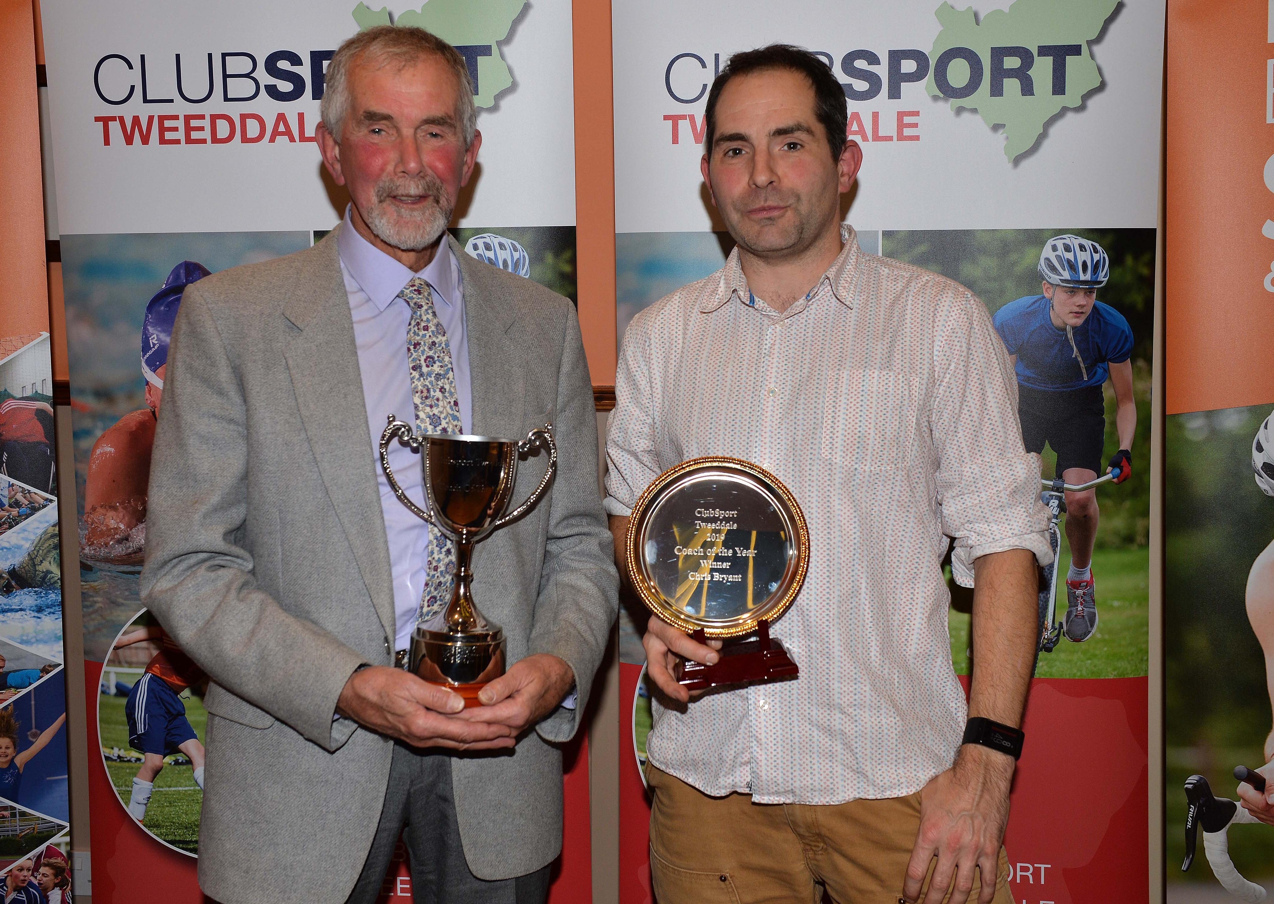 For his tireless work in cycling Chris Bryant (right) was the Coach of the Year and was presented by Trevor Bryant.  (picture: Alwyn Johnston)