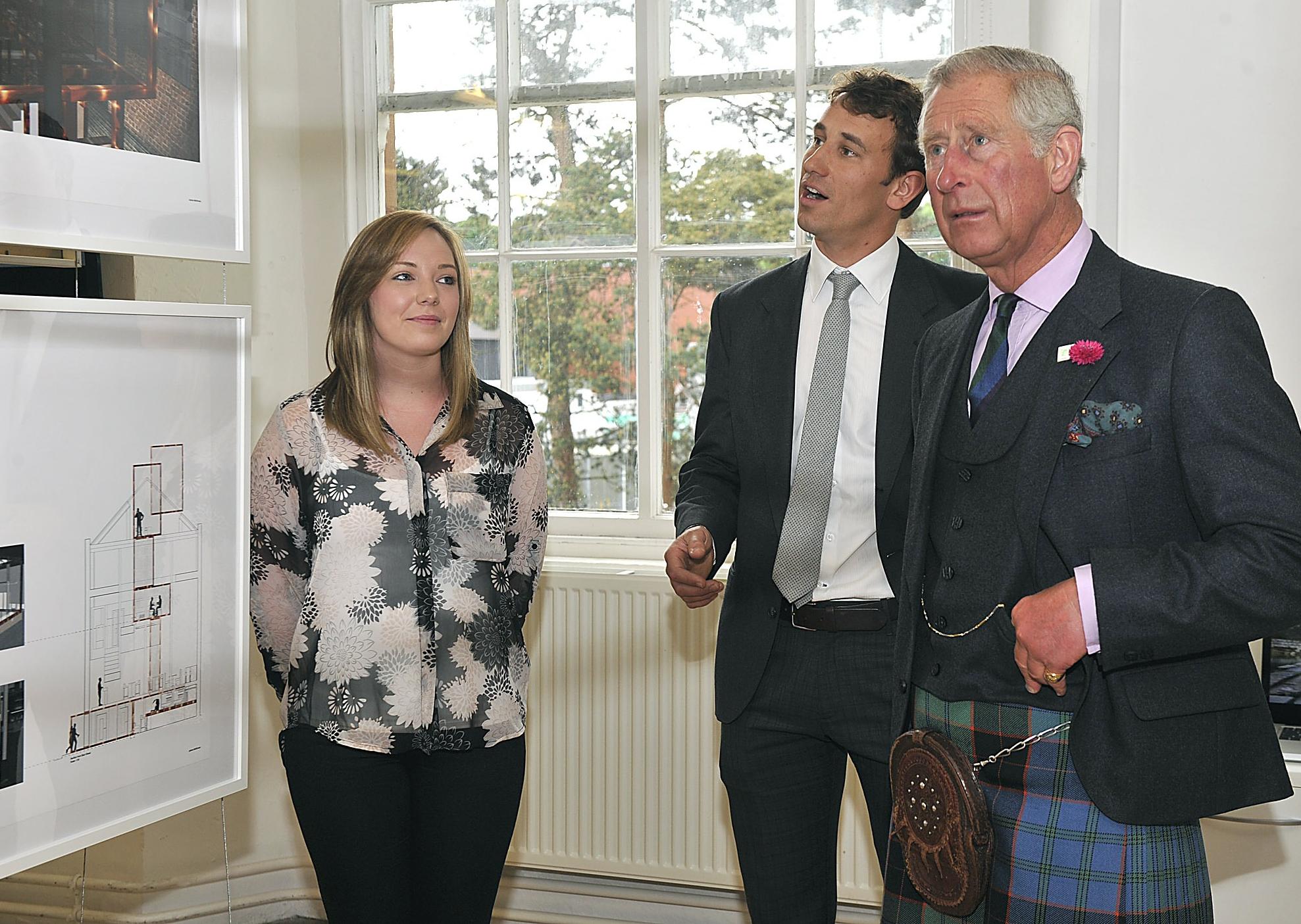 The Duke and Duchess of Rothesay at the School of Textiles and Design, Heriot Watt University, Galashiels, in 2013.