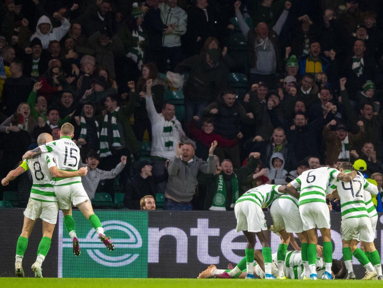 Mayhem in the Celtic sections as fans celebrate Christopher Jullien's late winner