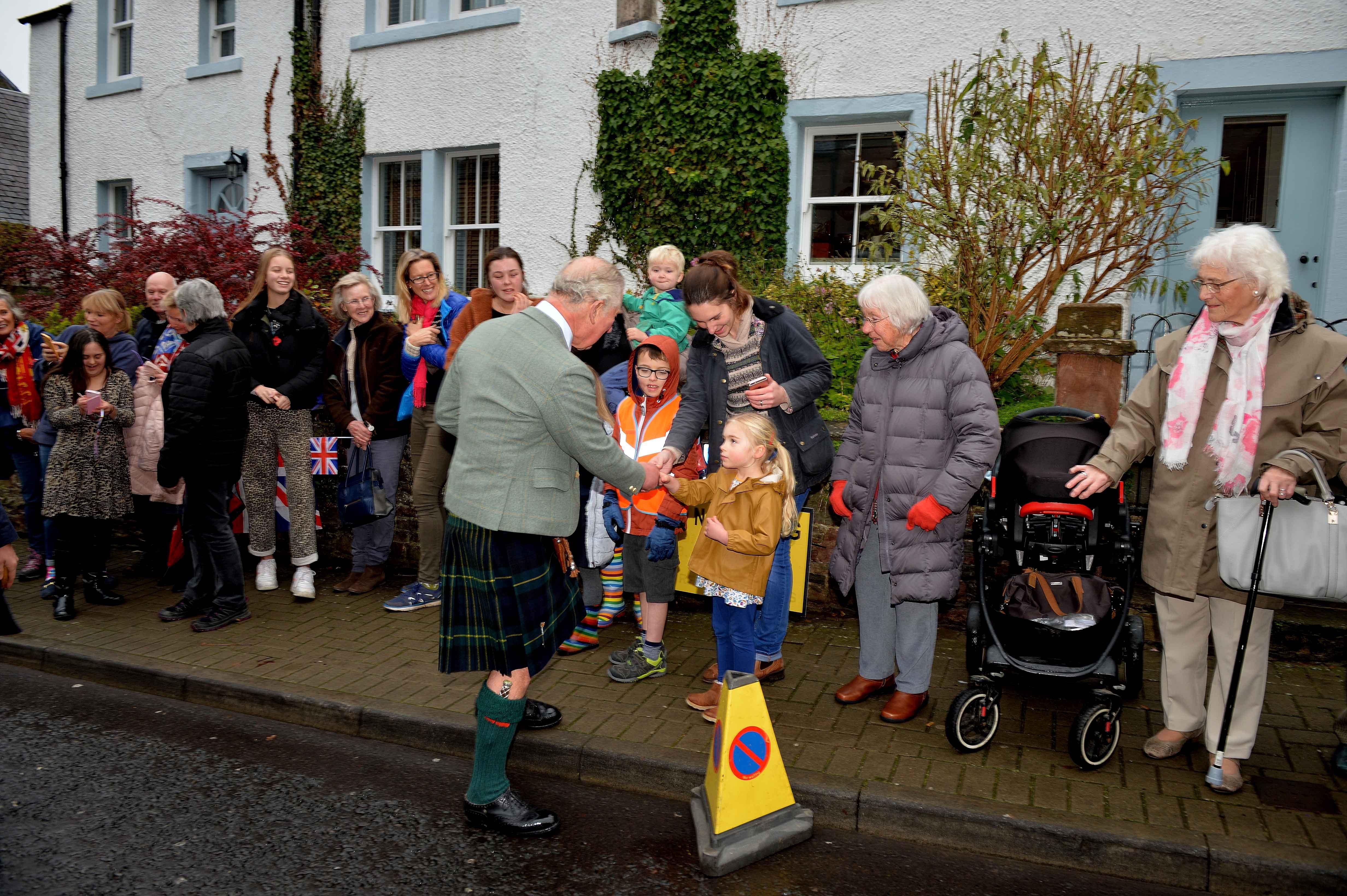 His Royal Highness the Duke of Rothesay meets delighted crowds in St Boswells.