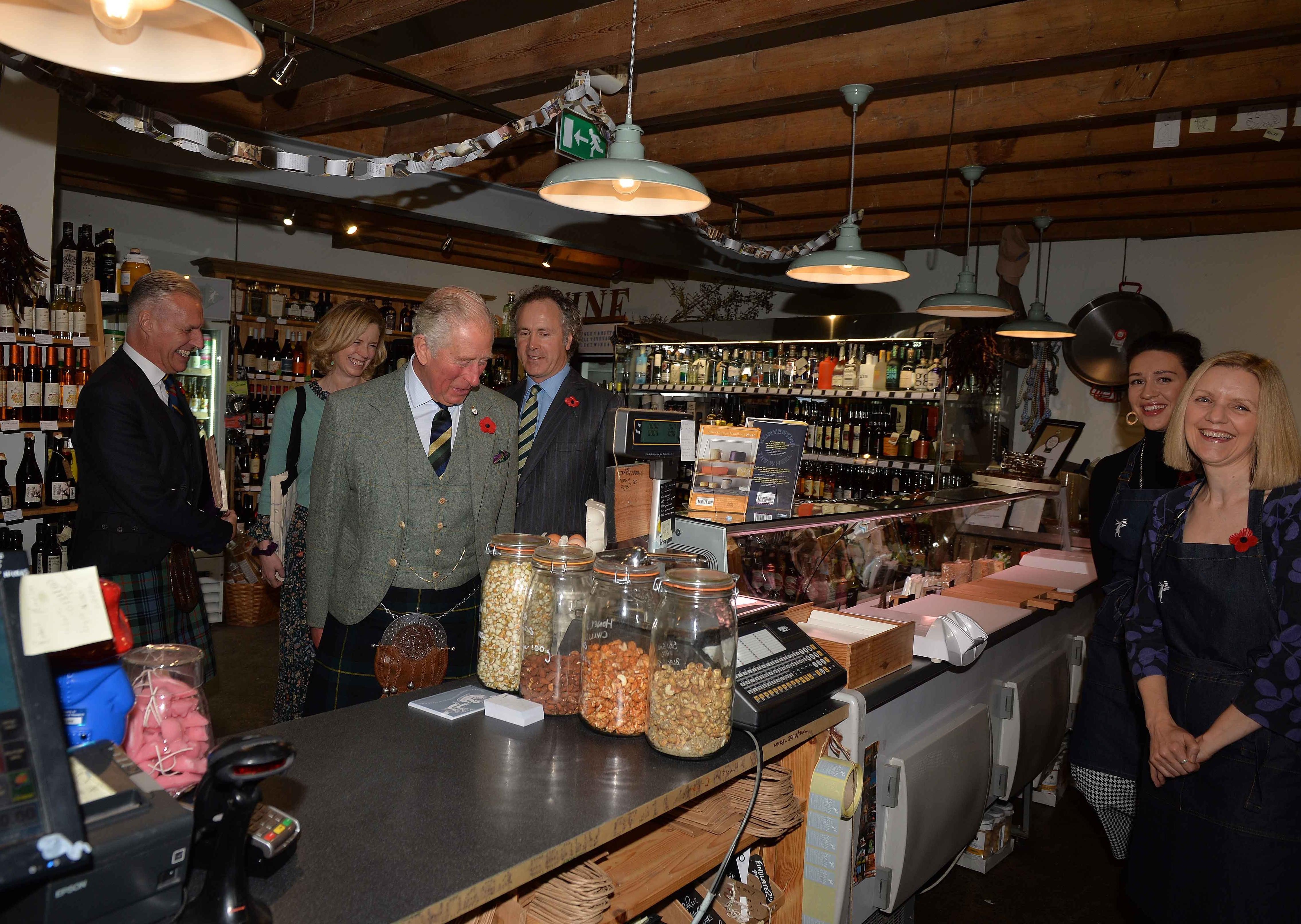 The Duke of Rothesay is shown around the Mainstreet Trading Company deli.