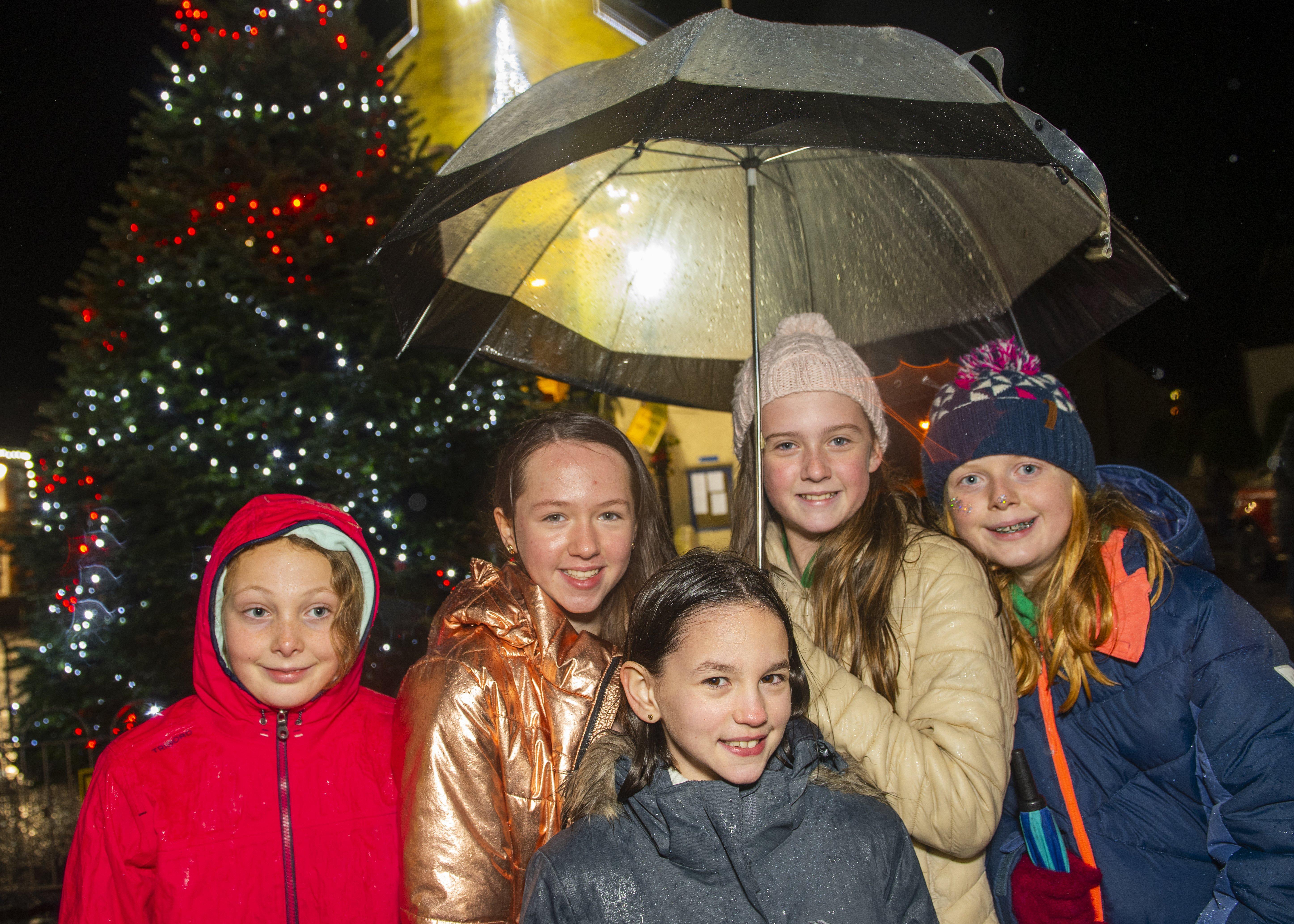 From left, Holly Fortune, Kathleen Anderson, Emily Potts, Mirren Cleghorn and Emily Fortune watching Lauder's Christmas lights being switched on.