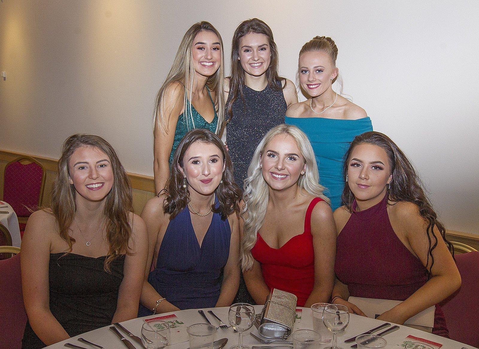 Sarah Walker, Eilidh Roberts, Jenni Meatlie, Georgia Moore, Paige Sims, Becky Simpson and Katie Moore at a young farmers' ball held in Kelso.