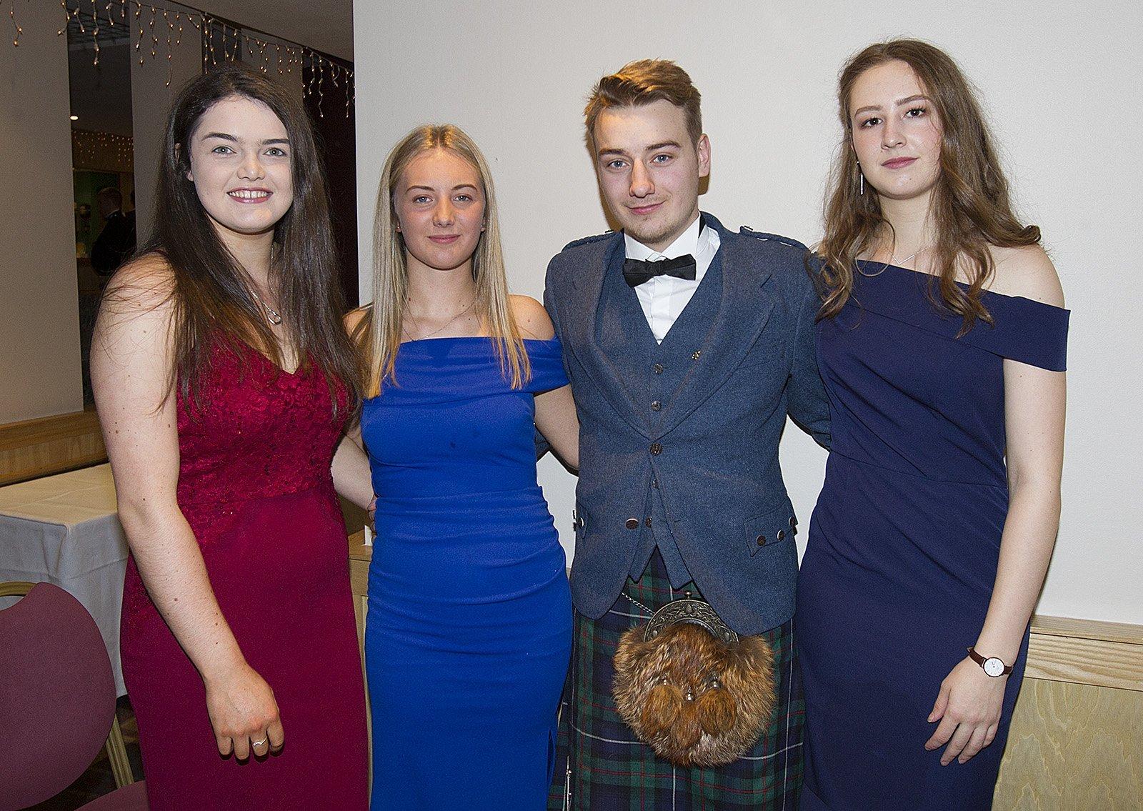 Kirsty Barr, Hannah Maxwell, Mitchell Reid and Isla Barrauit at a young farmers' ball held in Kelso on Friday.