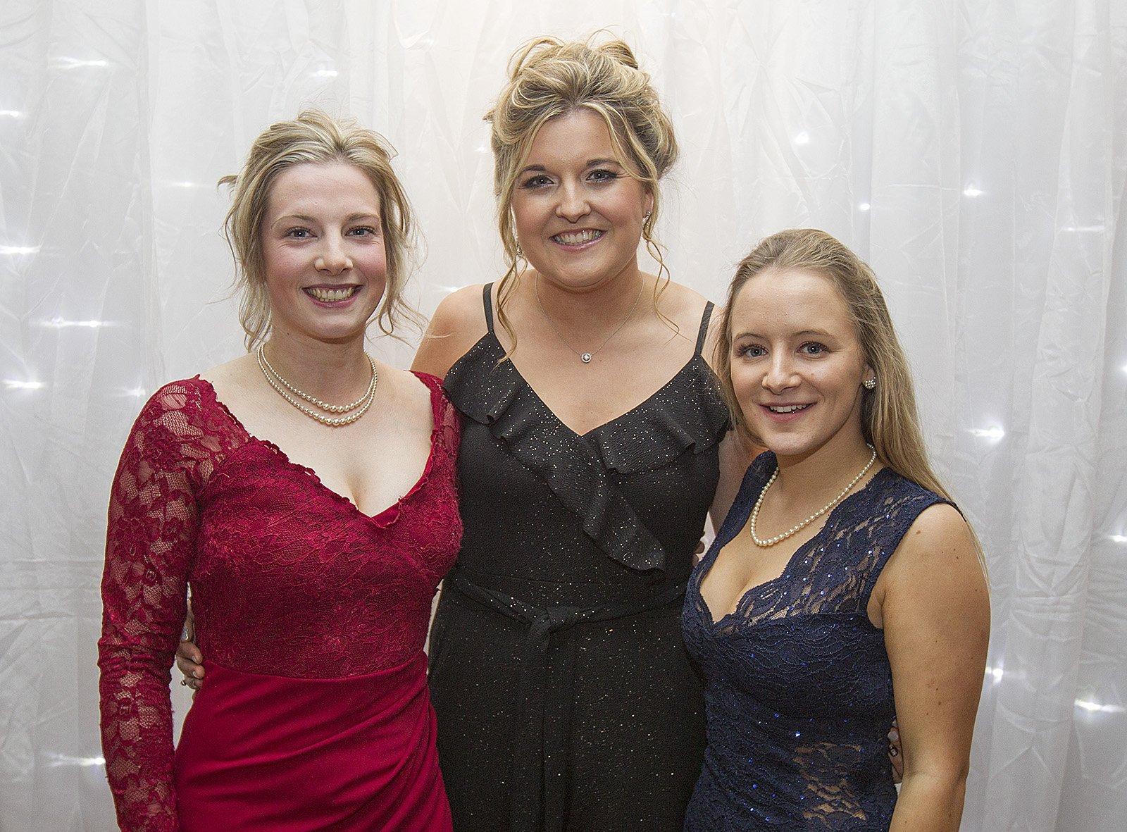 Jennifer Jones, Kay McColm and Nicky Campbell from Peebles at a young farmers' ball held in Kelso on Friday.