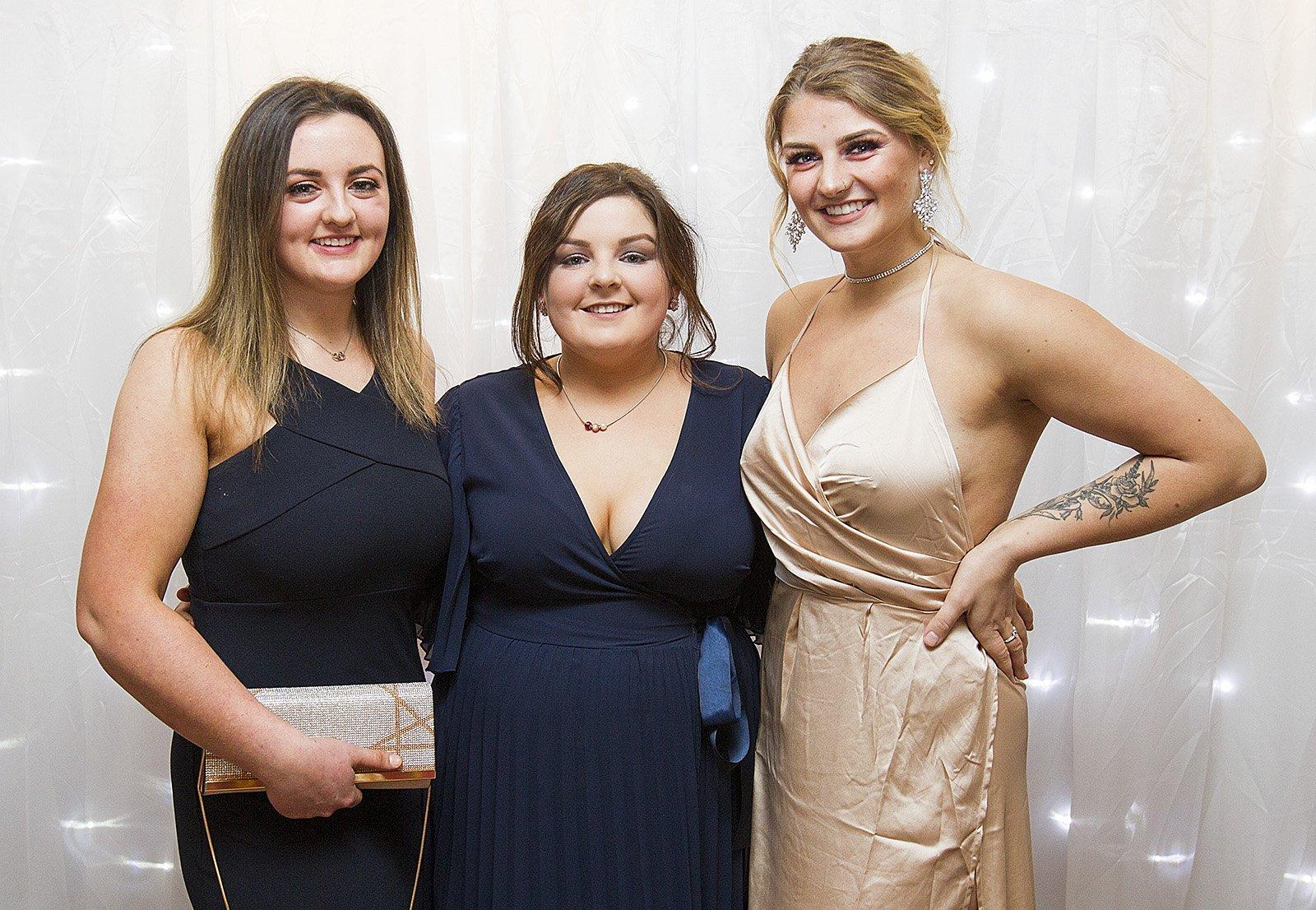 Lauren Brown, Beth Menzies and Louise Hunter at a young farmers' ball held in Kelso on Friday.
