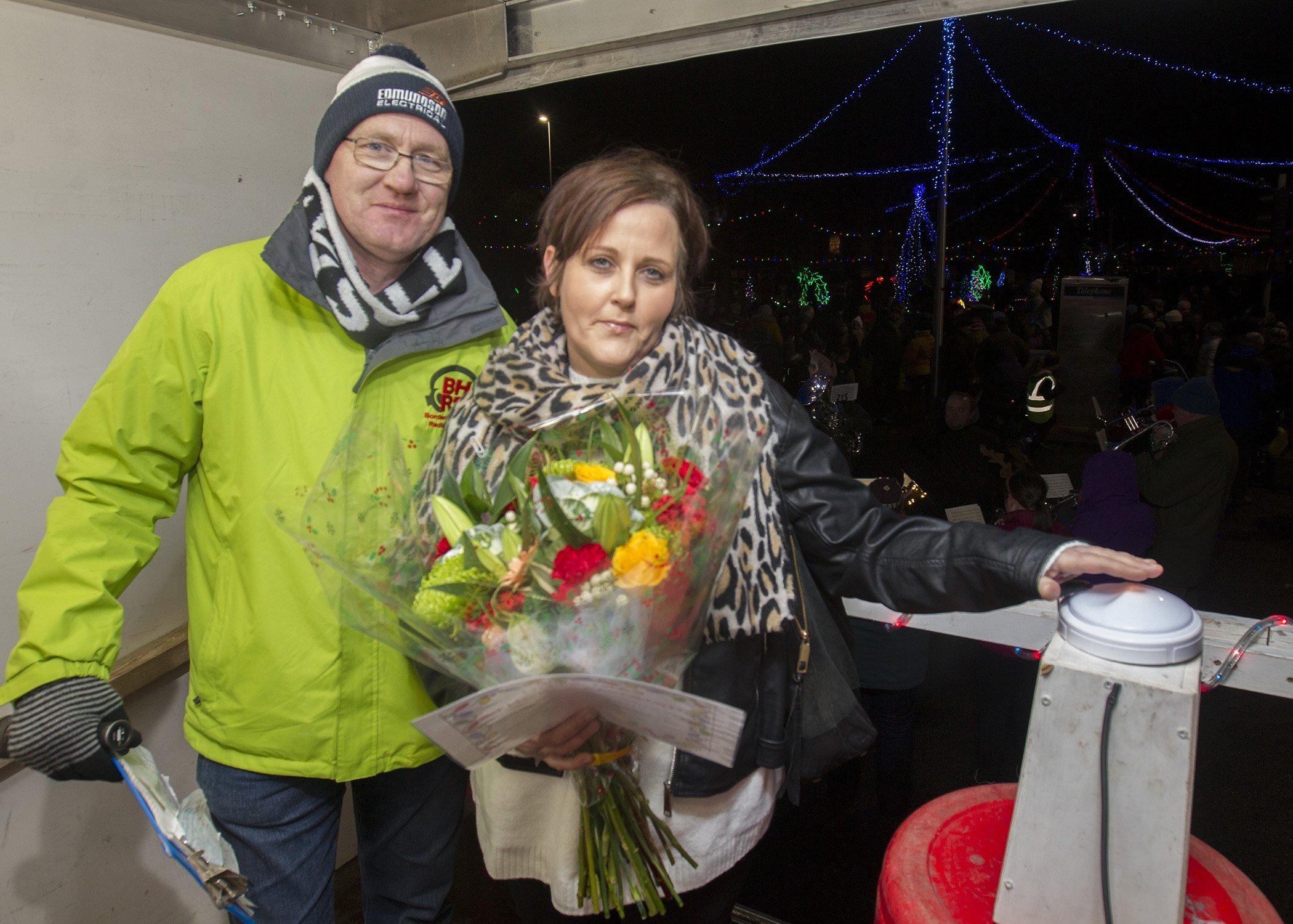 Scott Young assisting Sharon Harkness switching on Earlston's Spectacular Christmas lights