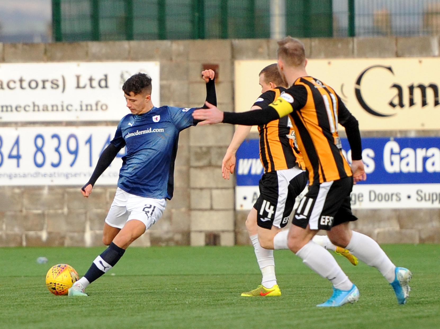 Dylan Tait in first half action for Raith.