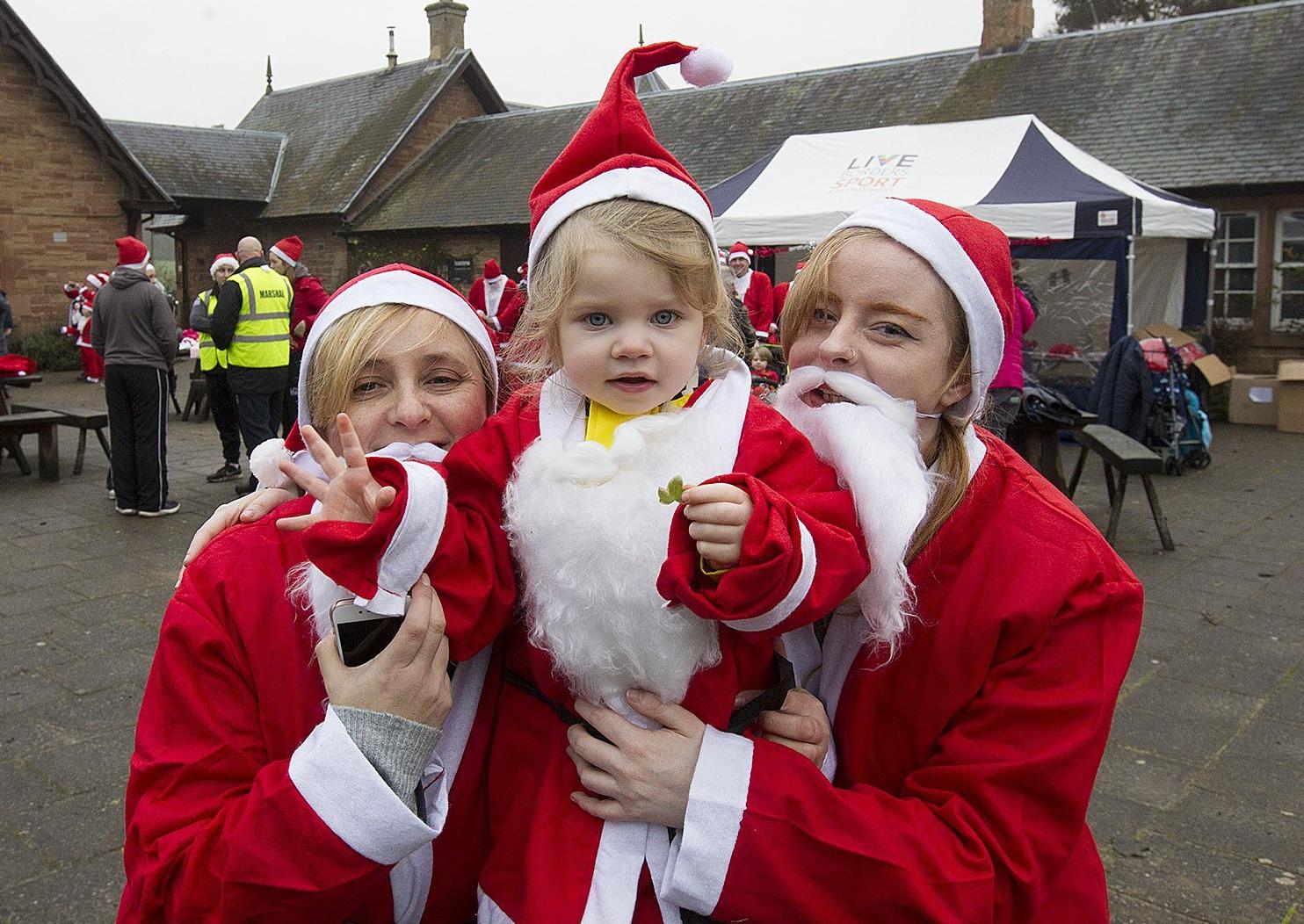 Maria Dickson, Cara Stephenson and Emily Turnbull came from Gala for the Harestanes Christmas run