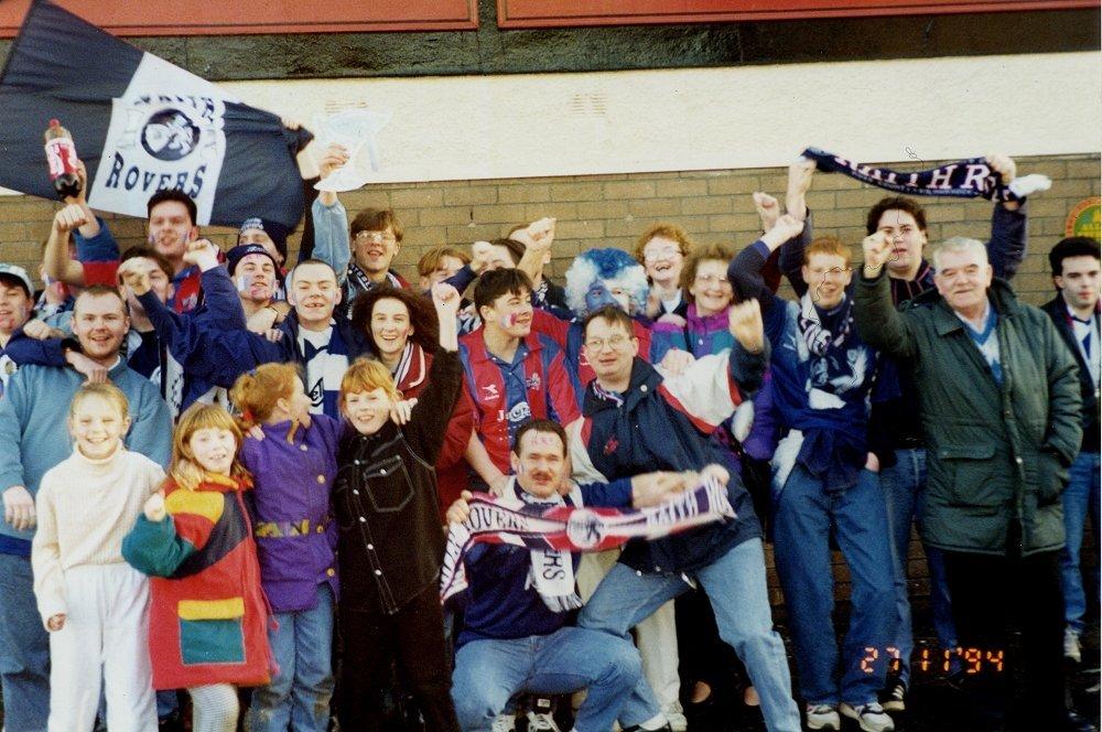 Raith fans wave their flags and scarves after winning the Coca-Cola Cup in 1994.