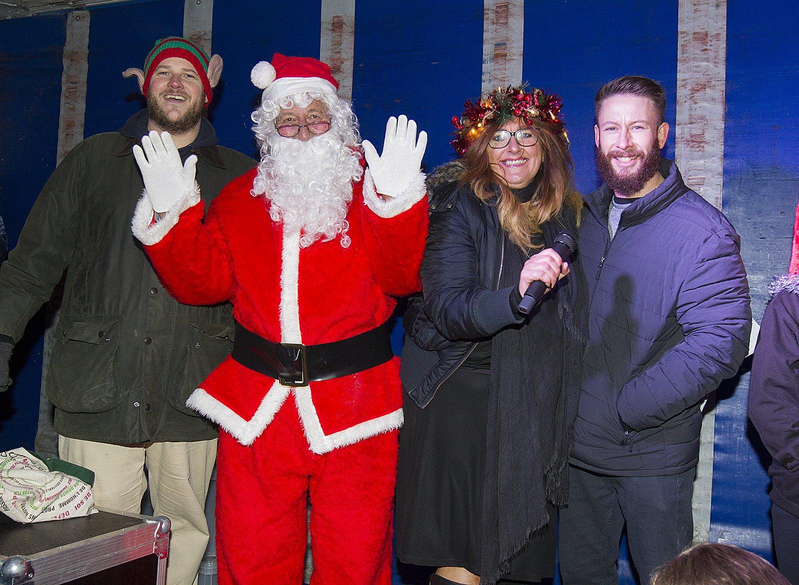 Michael Boon, Santa, Dawn Maciver and the Ninja Ali Hay on stage at Kelso