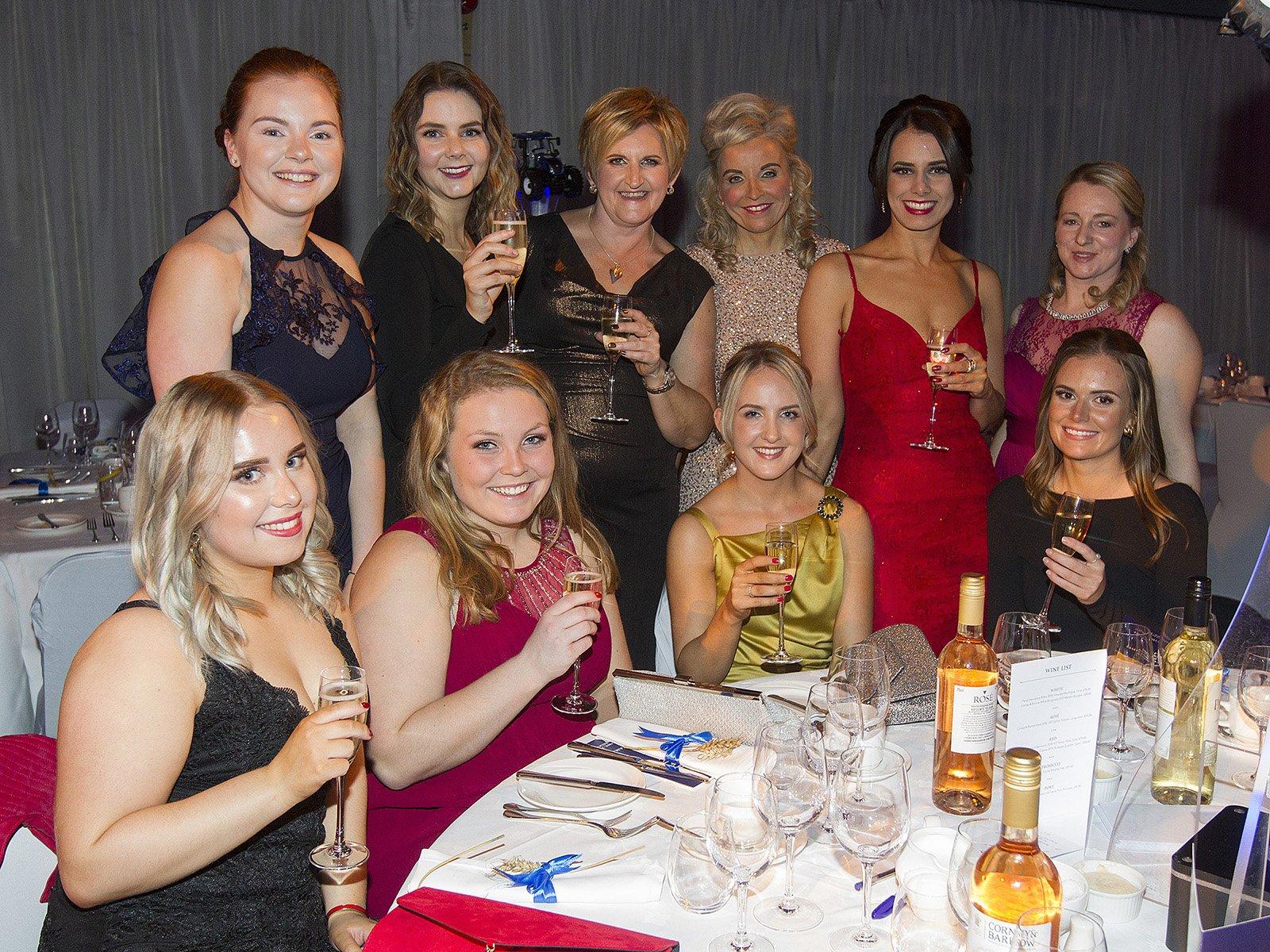 Natasha Gray, Molly Seed, Sally Jarvis, Caroline Tice, Sheryl Macauley, Ginny Stewart with, front, Jody Cree, Jessica Howlett, Mel Foggon and Becky Johnston at Saturday's ball in Kelso in memory of George Crawford.