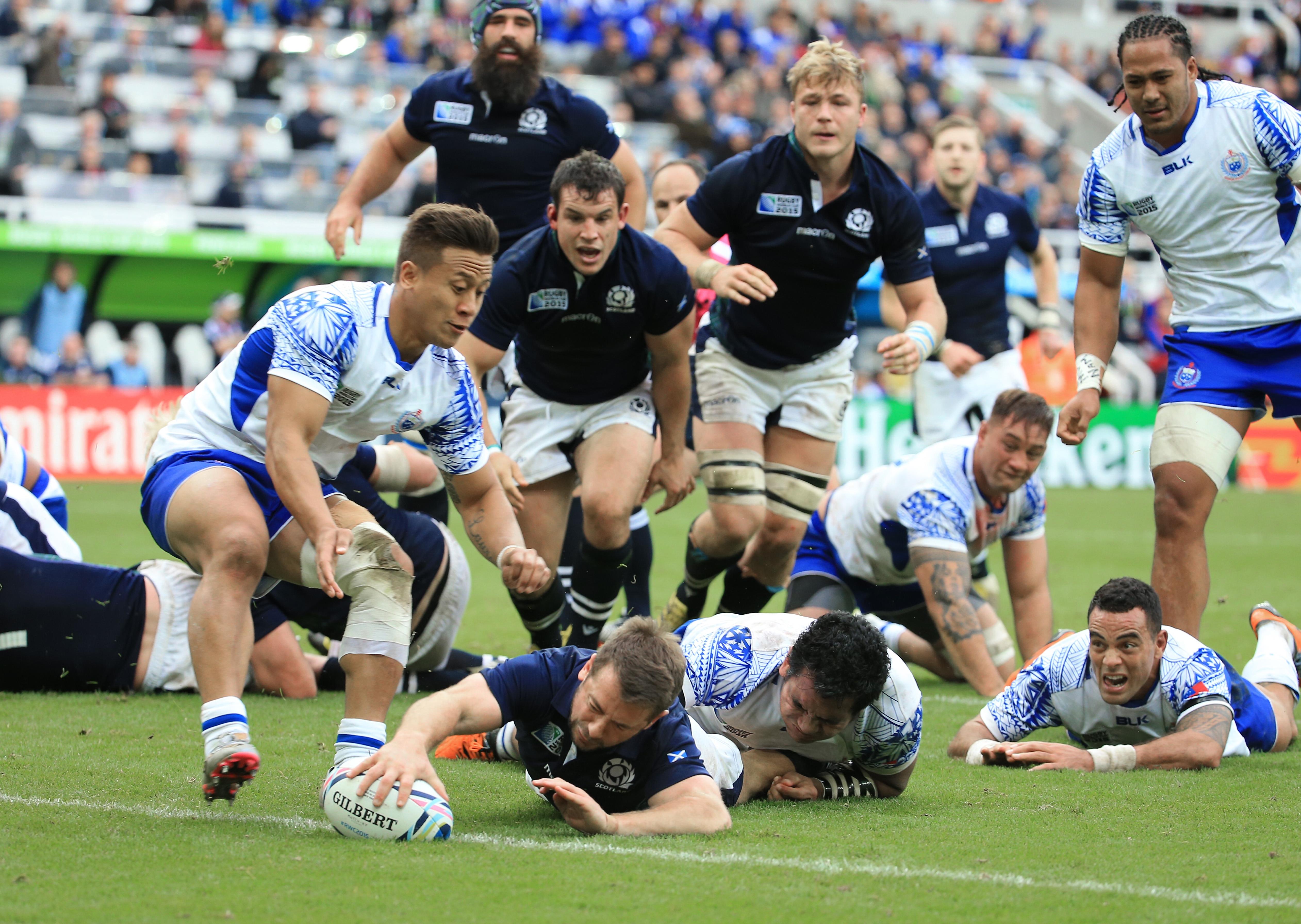 Laidlaw contributes a crucial 26 points - including the match-winning third try- in a 36 - 33 victory over Samoa in October 2015.