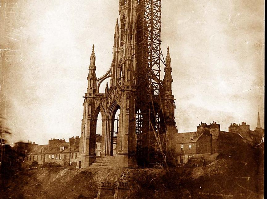 Finishing touches being made to an almost complete Scott Monument in 1845.