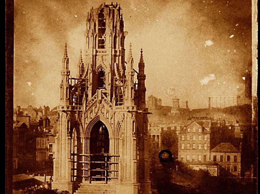 The Scott Monument's central spire beginning to take shape in 1844.