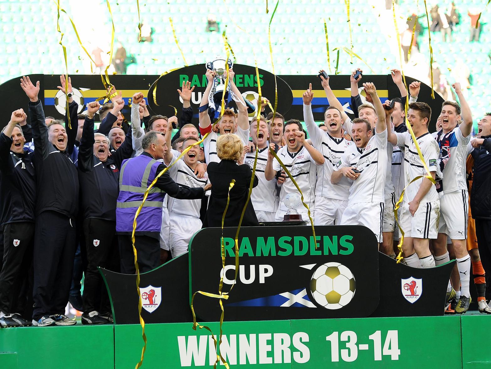 Raith Rovers win the Ramsdens Cup in 2014.