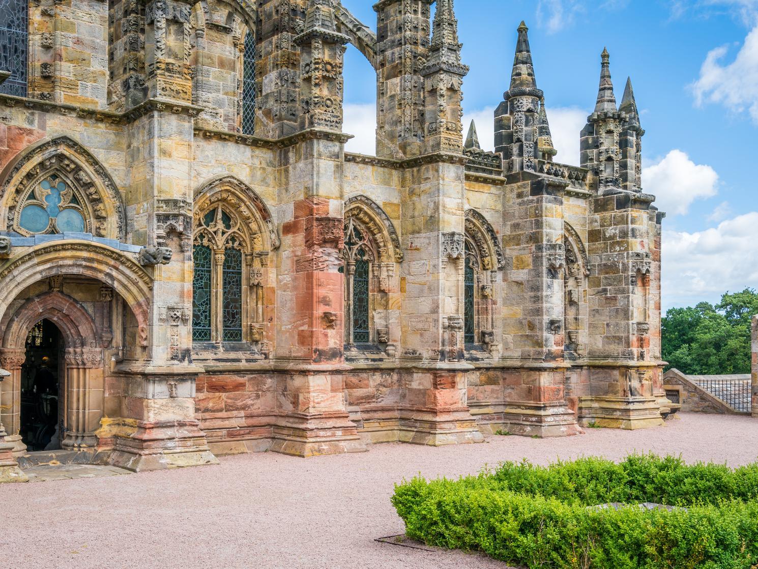 Rosslyn Chapel was founded in 1446 as a place of worship, and was featured in The Da Vinci Codes dramatic final scenes.