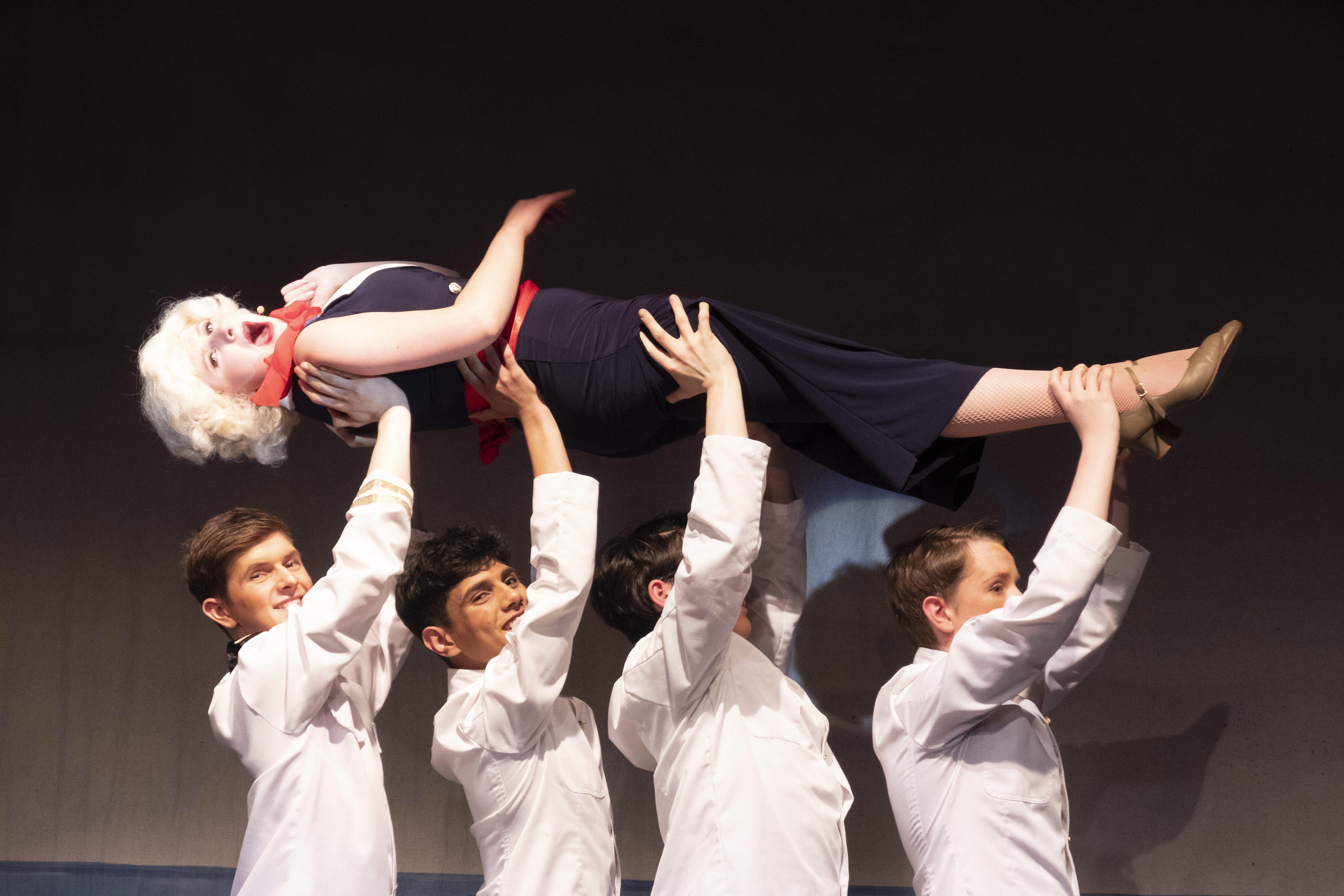 Erma (Jess Thomson) is hoisted high by sailors.
Galashiels Amateur Operatic Society's production of Anything Goes appears this week at the Volunteer Hall, Galashiels. Tickets, £15/£12.