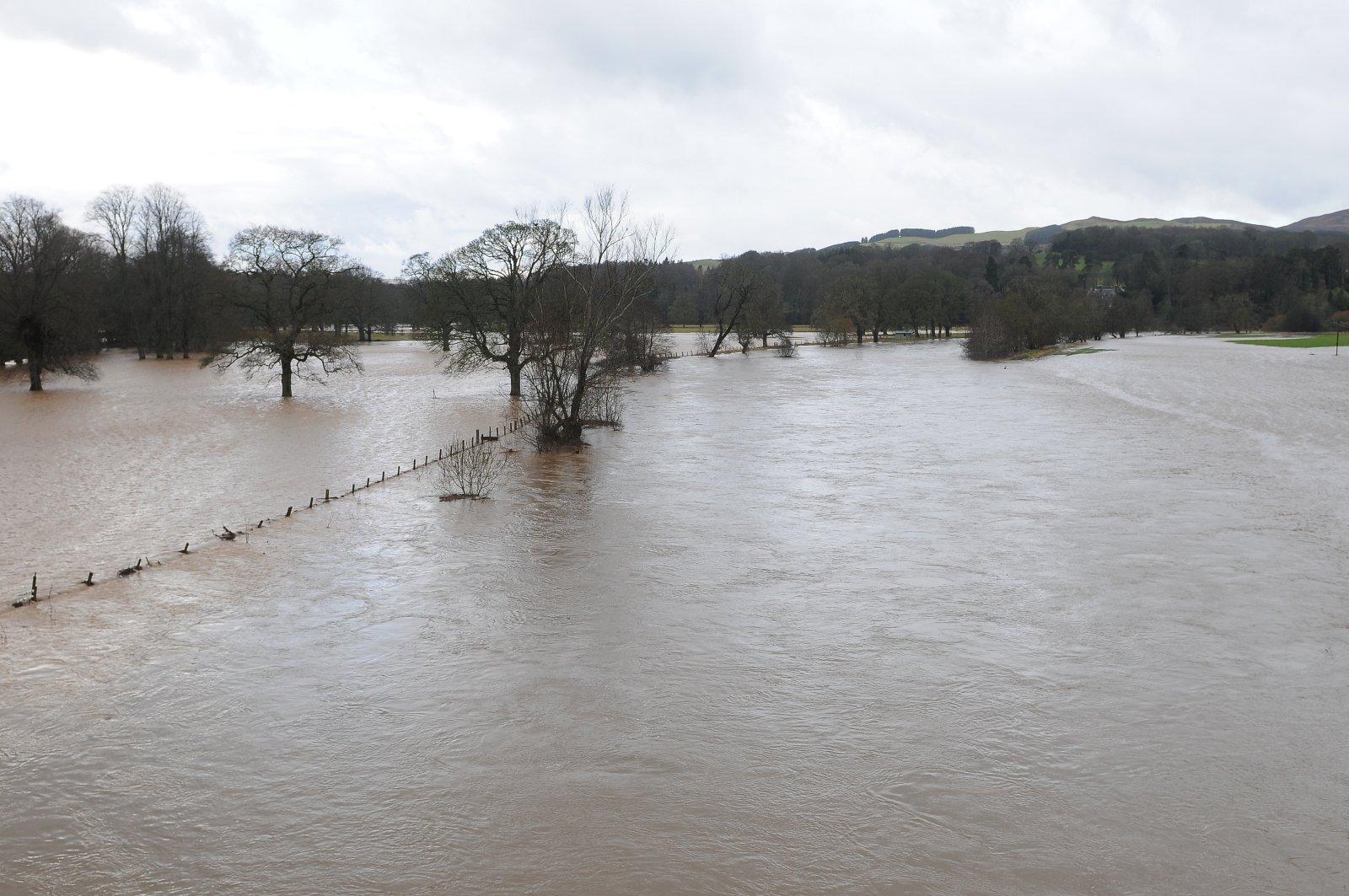 Flooding near the old Tweed bridge near Sunderland Hall at Selkirk.