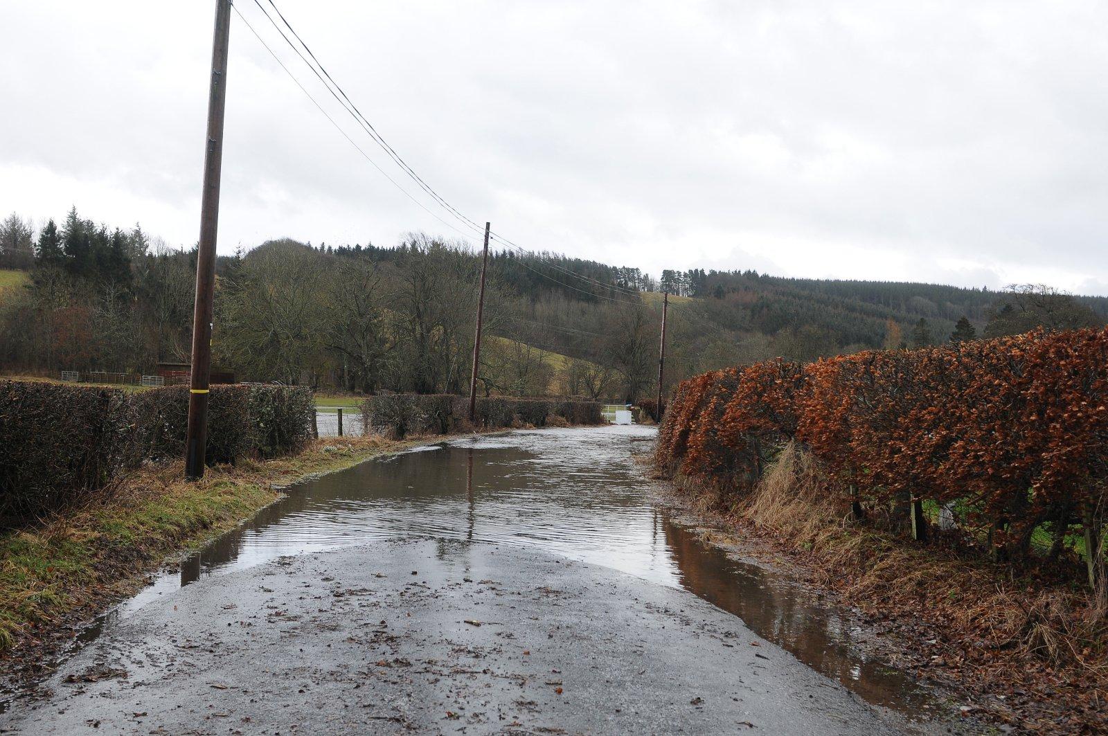 Flooding on the road from Ashkirk to the Woll golf course.