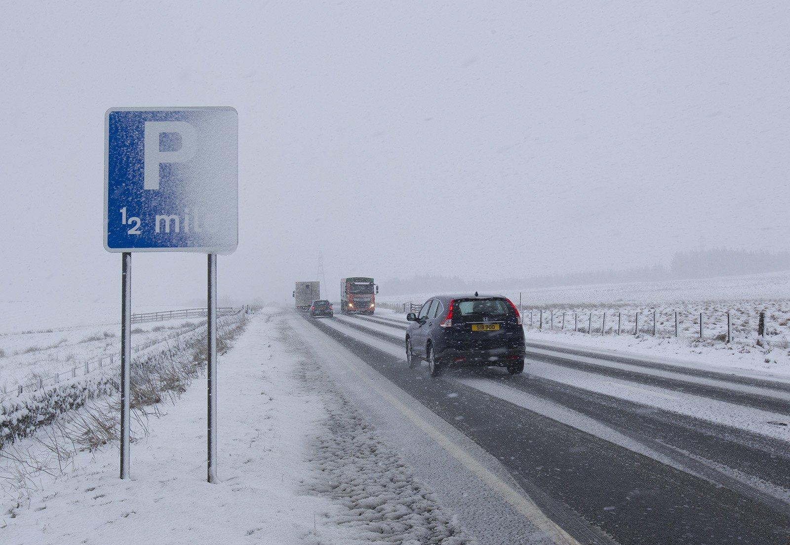 Snow on the A7 between Selkirk and Hawick yesterday.