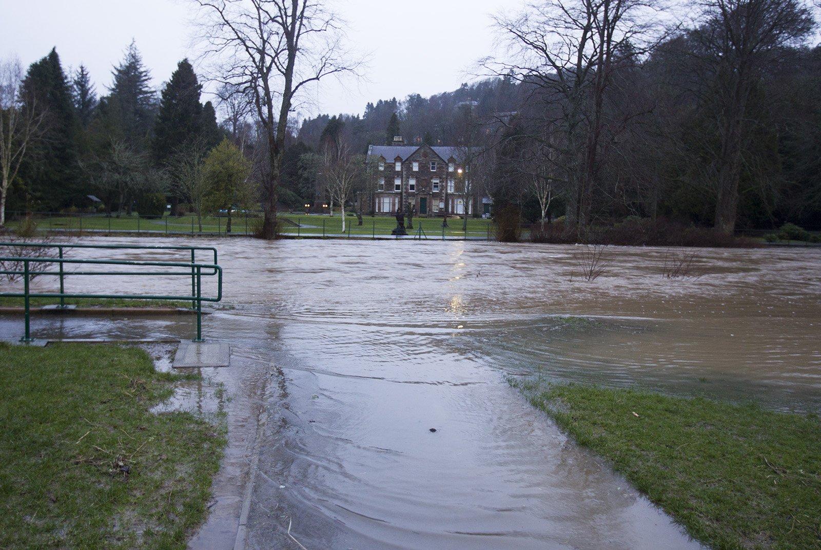 Wilton Lodge Park in Hawick under water after the River Teviot burst its banks.