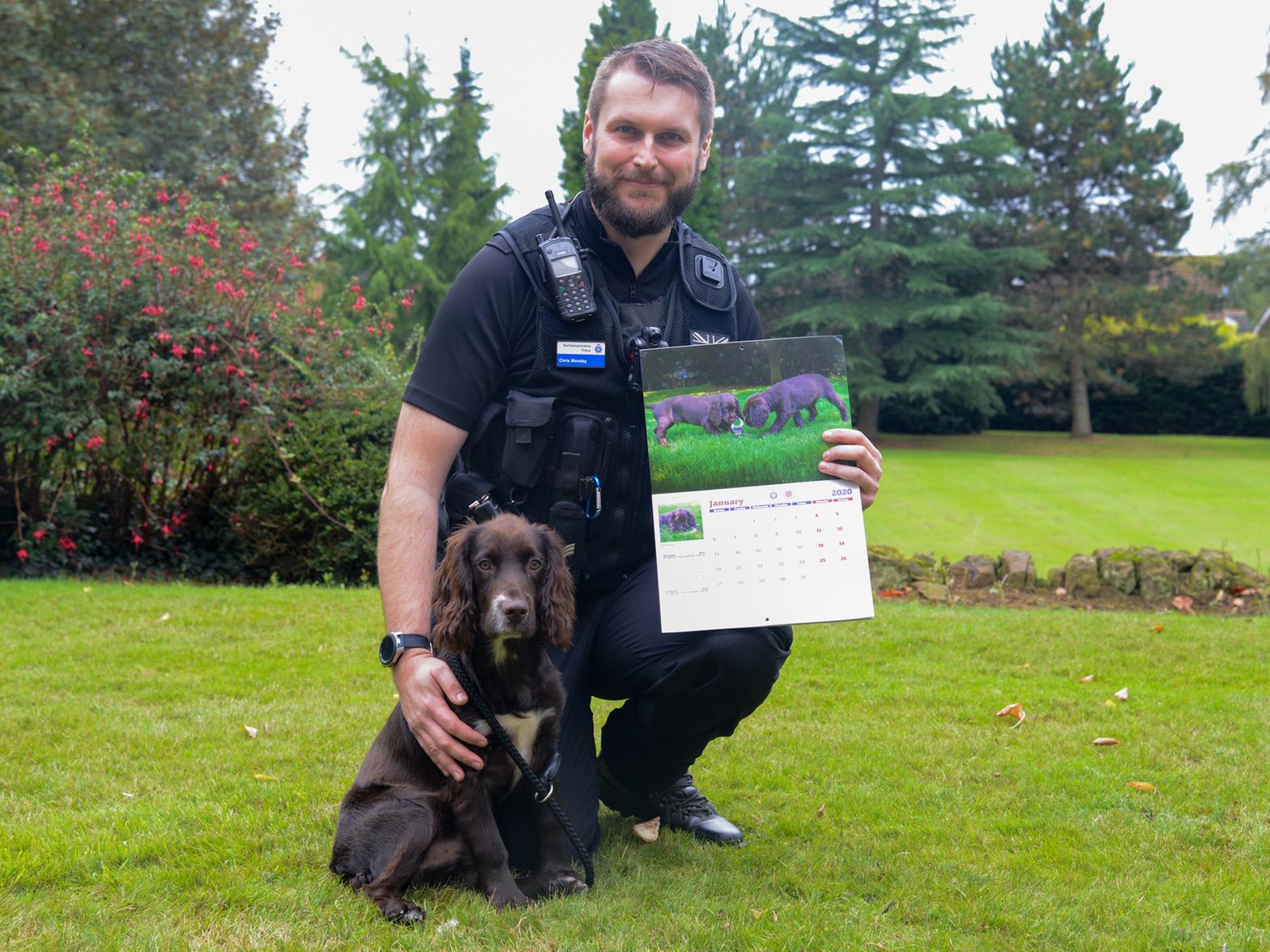 Cash raised from the calendars will be used to train two new cash, drugs and firearms search dogs - including six-month-old Baxter, pictured.