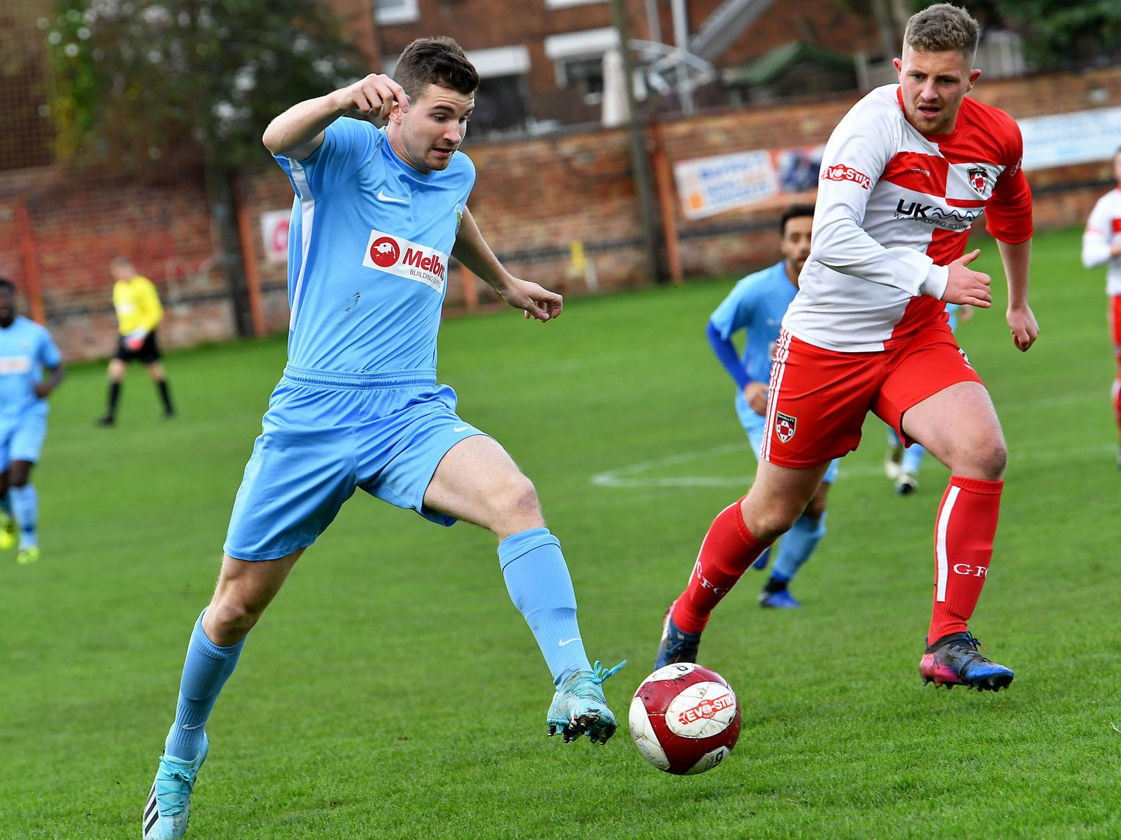 Charlie Evans on the wing for Valley in their 1-0 win which sees them through to the second round proper of the FA Vase
