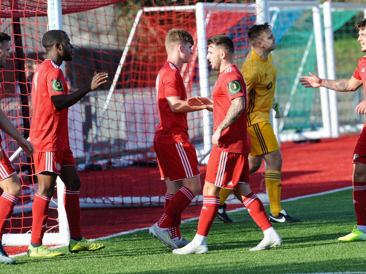 Worthing celebrate Marvin Armstrong's first goal