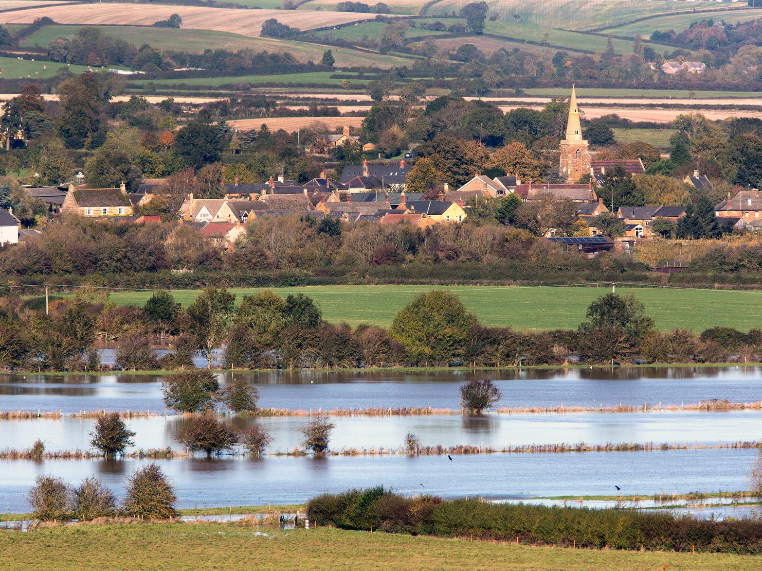 The flooding filled several fields just outside Caldecott.