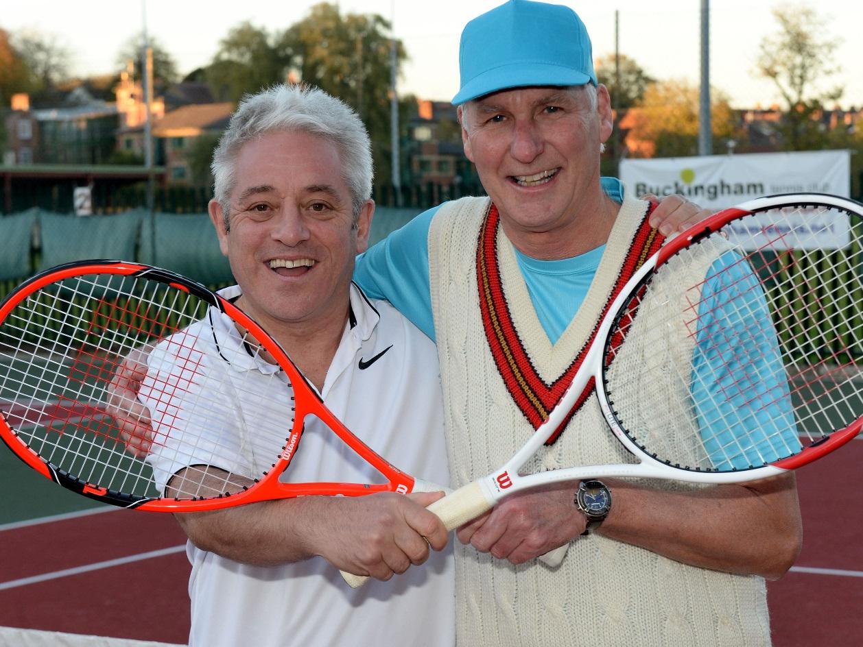 Taking part in a charity tennis match in Buckingham