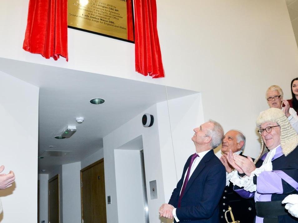 Unveiling a plaque at Aylesbury Crown Court in 2018