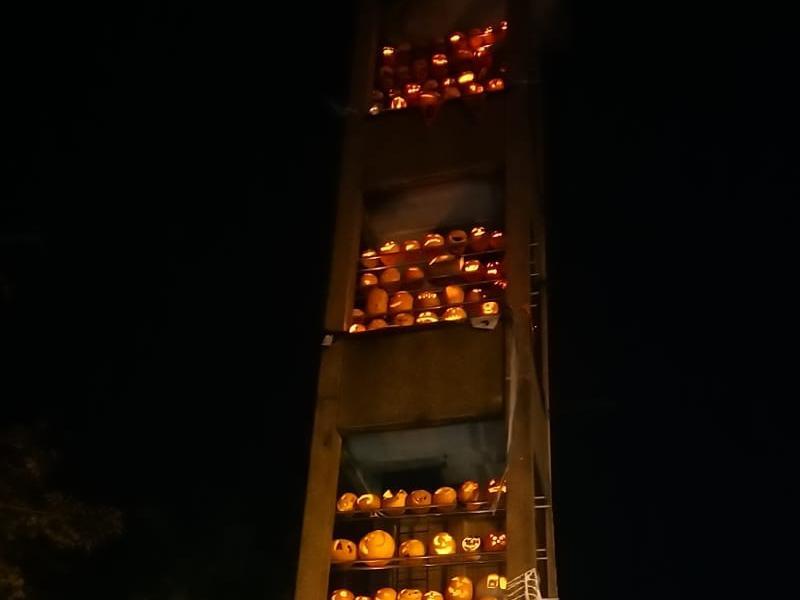 Pumpkins fill the stations drill tower