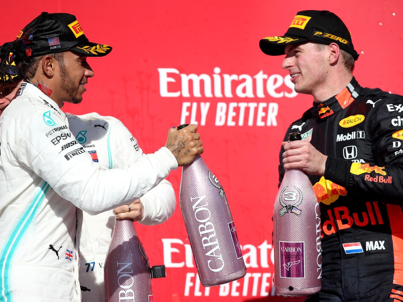 Verstappen claims third place in his 100th Grand Prix, but it could have been second had he not been held up by yellow flags as he hunted down new champion Lewis Hamilton.