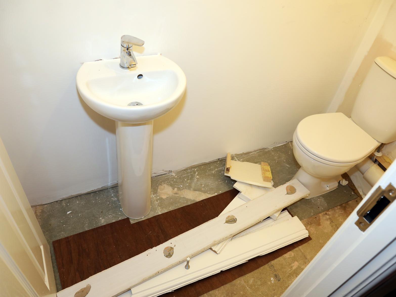 This is how a bathroom in Adam Hindley and Aimee Fogg's house was left.