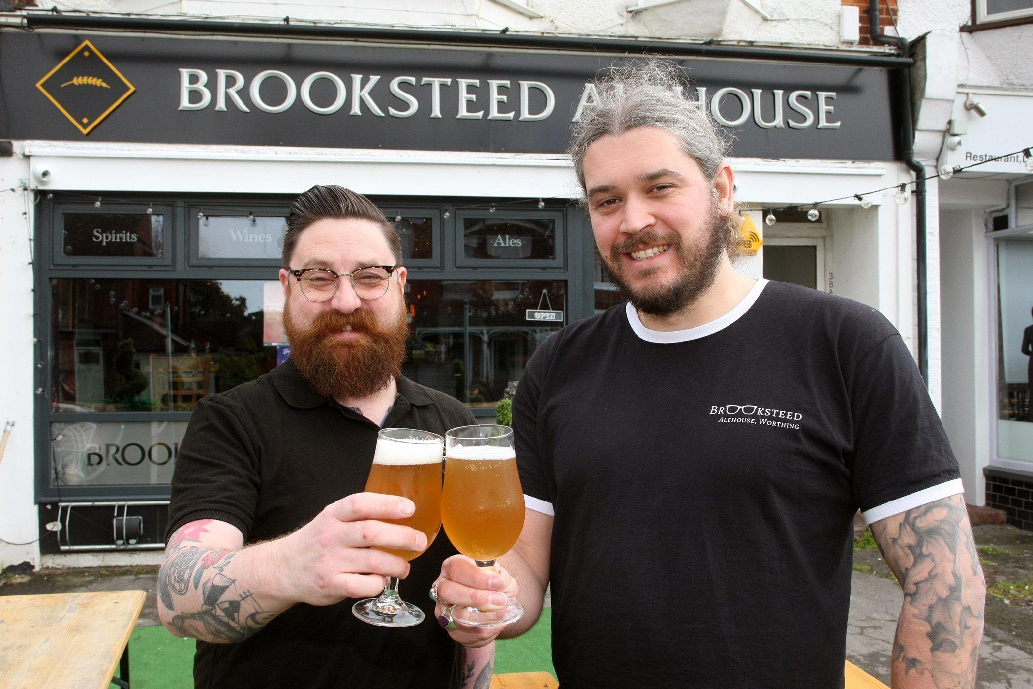 Finalist Brooksteed Alehouse, South Farm Road, Worthing. Manager John Azzopardi, left, with Tom Flint from The Bottle and Jug Dept.  Picture: Derek Martin DM1833648a