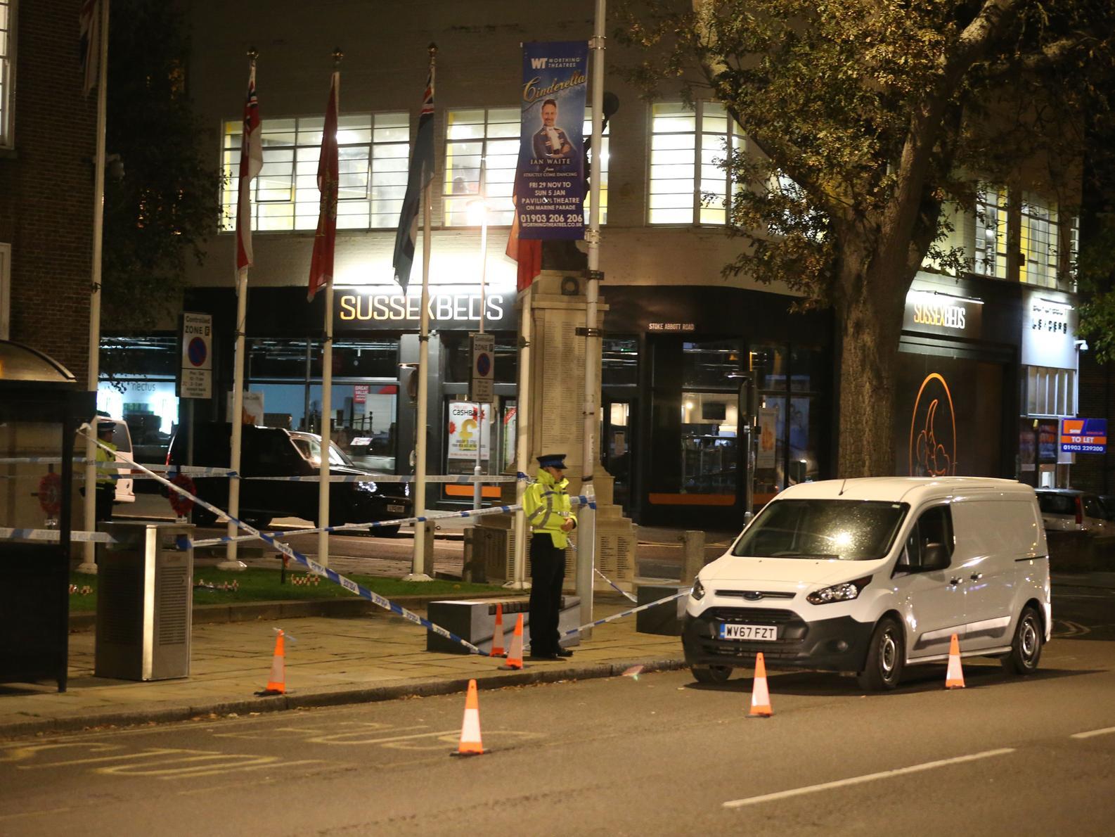 The scene of the incident outside Worthing Town Hall